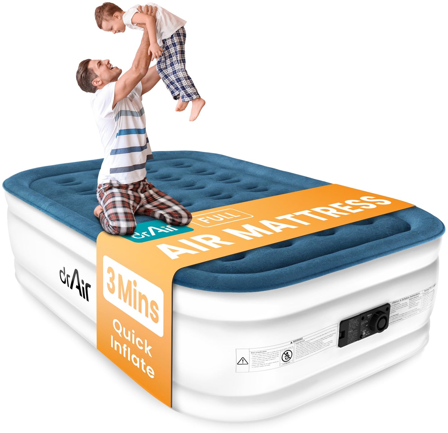 Dr. air Full Air Mattress with Built-in Pump, 18" Raised Blow Up Mattress, 600 lbs Max Honeycomb Air Bed, 48Hr Leak-Proof Test, 3min Inflatable Mattress for Home, Guests, Camping, Colchones inflables