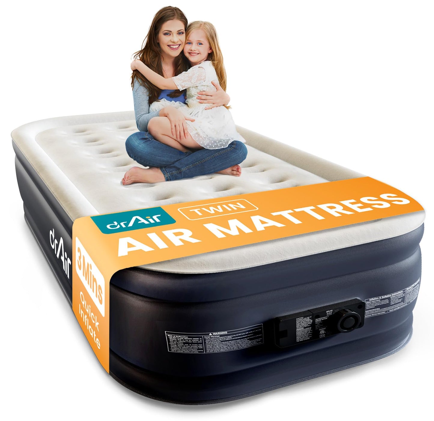 Dr. air Full Air Mattress with Built-in Pump, 18" Raised Blow Up Mattress, 600 lbs Max Honeycomb Air Bed, 48Hr Leak-Proof Test, 3min Inflatable Mattress for Home, Guests, Camping, Colchones inflables