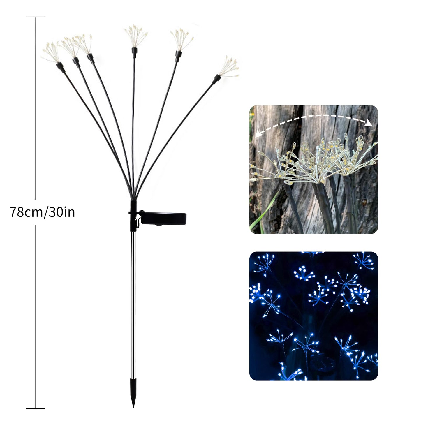 JJGoo Solar Garden Lights, New Upgraded 2 Pack Solar Swaying Starburst Light, Waterproof Fireworks Outdoor Lights, Yard Patio Pathway Decoration, Warm White