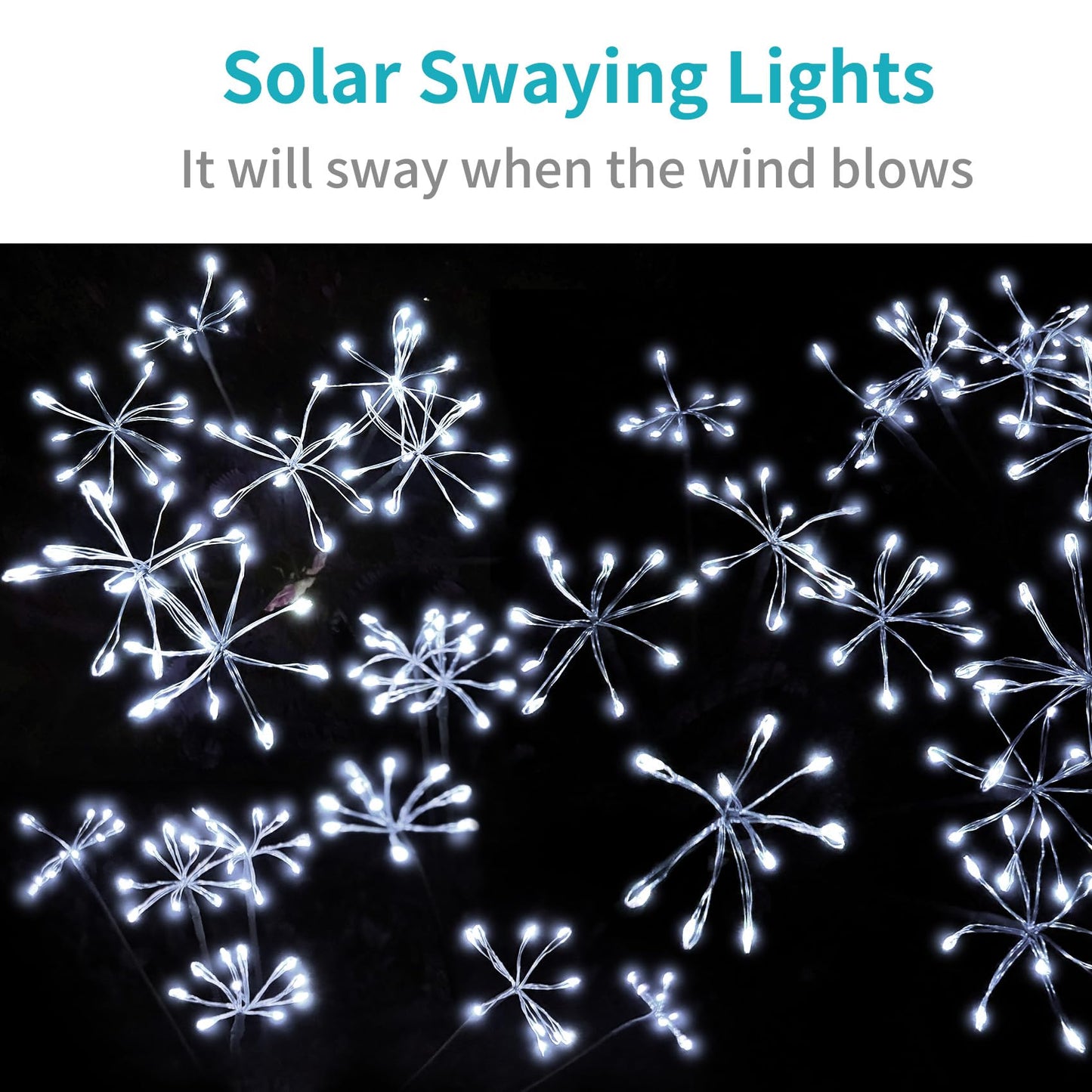 JJGoo Solar Garden Lights, New Upgraded 2 Pack Solar Swaying Starburst Light, Waterproof Fireworks Outdoor Lights, Yard Patio Pathway Decoration, Warm White