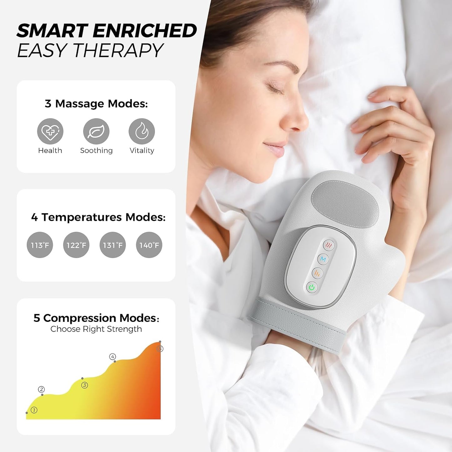 WUX Hand Massager with Heat and Air Compression, 3 Massage Modes, 4 Heat Levels and 5 Compression Settings, Rechargeable Hand Compression Massager for Daily Relaxation, Women and Men | 3 Massage Modes, 4 Heat Levels, 5 Intensity Settings, Helps Relieve Va