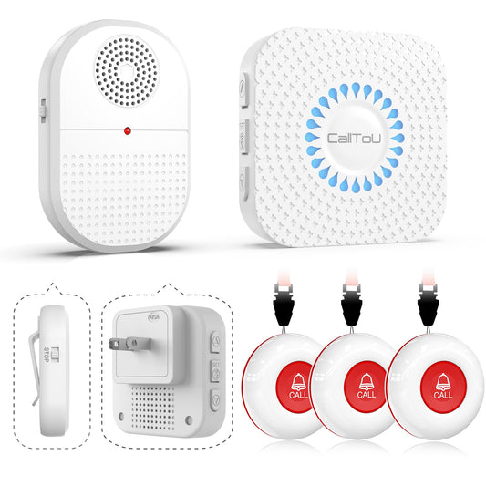 CallToU Wireless Caregiver Pager Waterproof Call Button Vibration Call Bell for Elderly at Home Disabled Patient Elderly Monitoring Nurse Calling 2 SOS Panic Buttons/Transmitters 500FT 2 Receivers