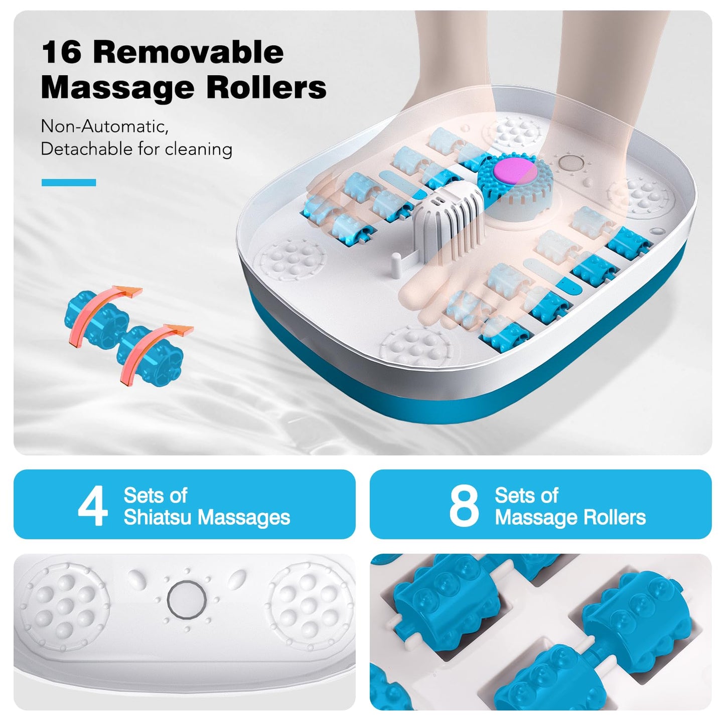 KNQZE Collapsible Foot Spa Bath with Heat & Remote Control, Bubble Massage, Temperature Control, Red Light, Timer, 16 Rollers & Pumice Stone for a Soothing Spa Experience