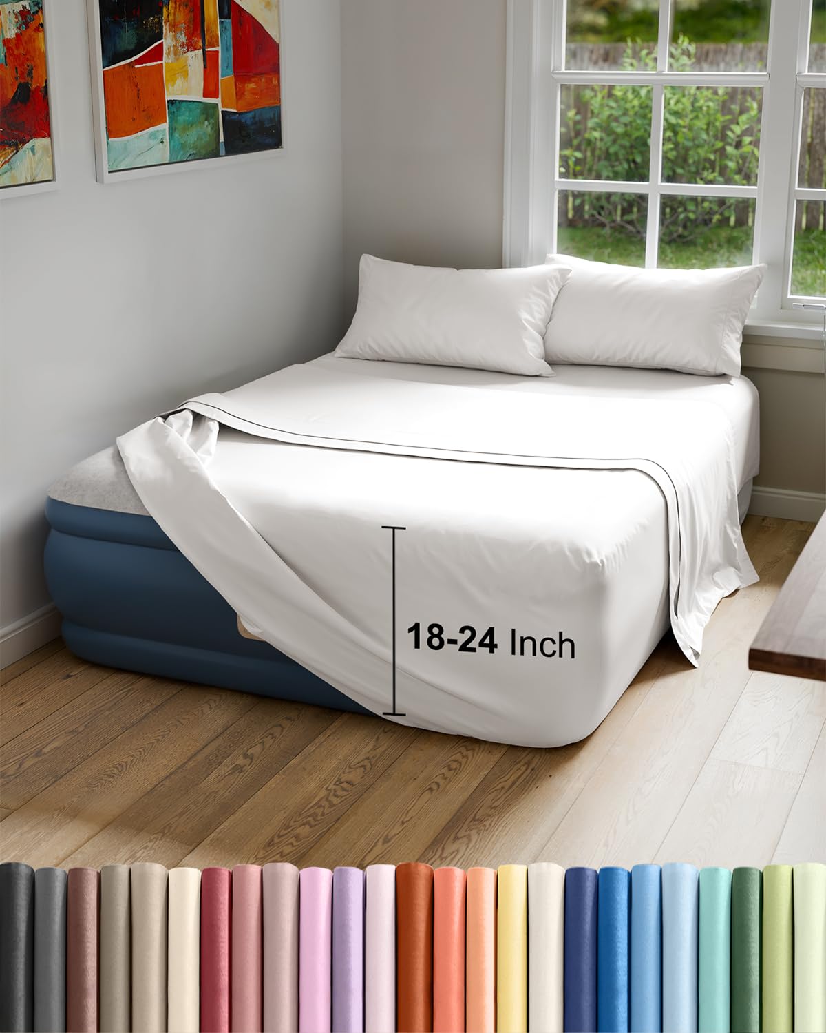 Air Mattress Sheet Set for Full Size - 4 Piece Breathable & Cooling Sheets w/Extra Deep Pockets - Fits Inflatable & Blow Up Air Mattresses Up to 24 Inches Thick - Soft and Wrinkle Free - Dark Grey