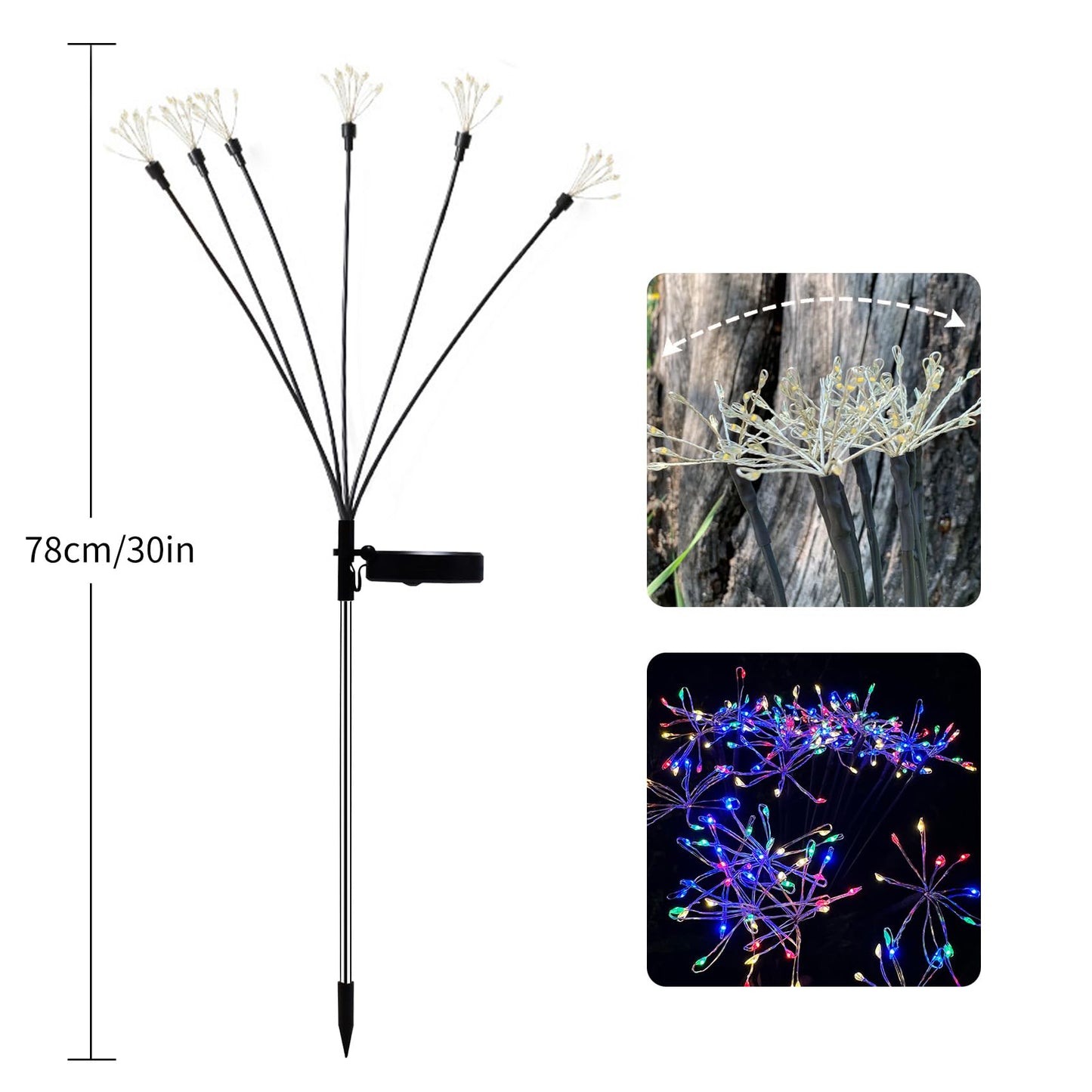 JJGoo Solar Garden Lights, New Upgraded 2 Pack Solar Swaying Starburst Light, Waterproof Fireworks Outdoor Lights, Yard Patio Pathway Decoration, Warm White