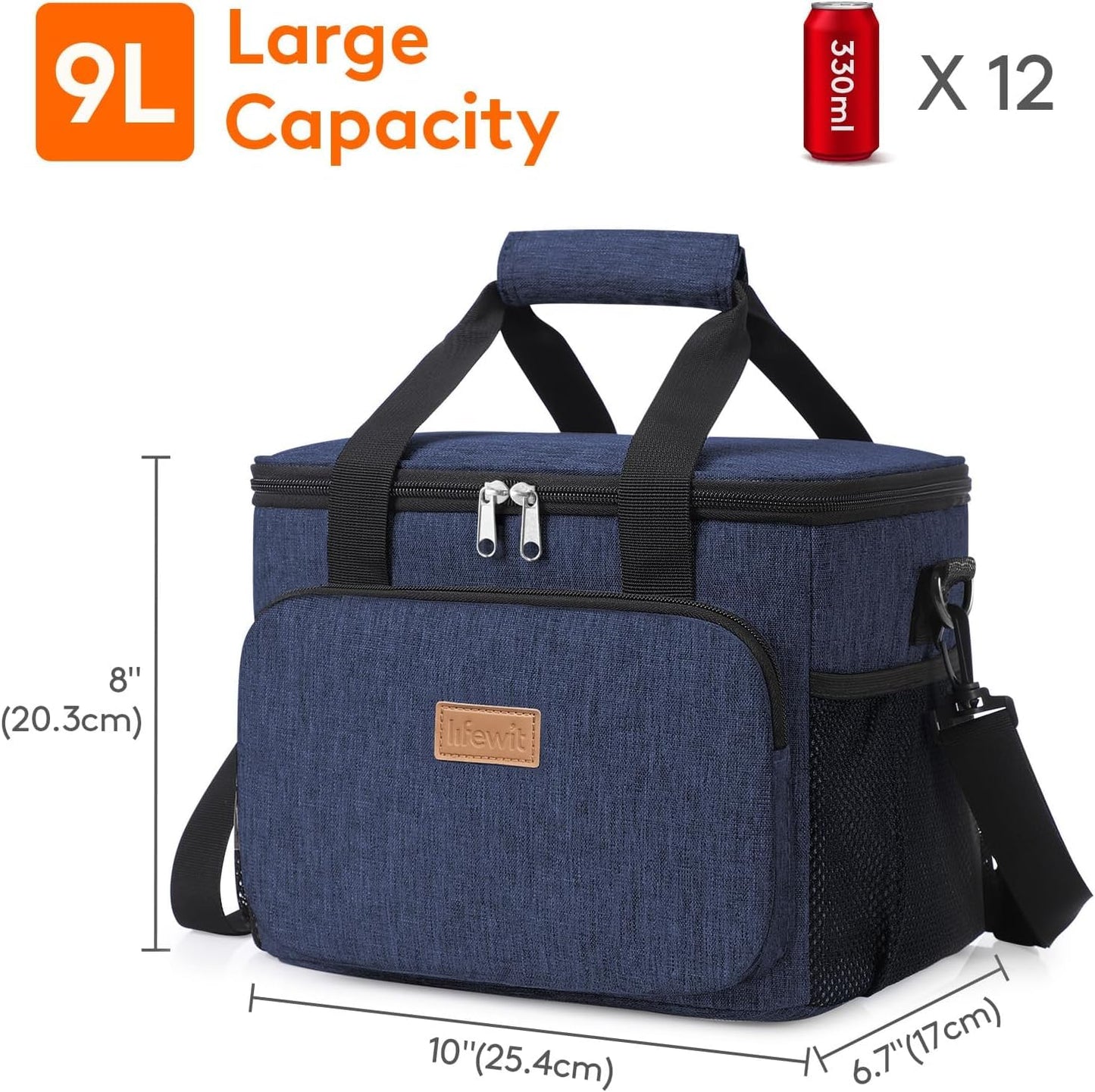 Lifewit Medium Lunch Bag, Insulated Lunch Box, Soft Cooler Cooling Tote for Adult Men Women, Black 12-Can (9L)