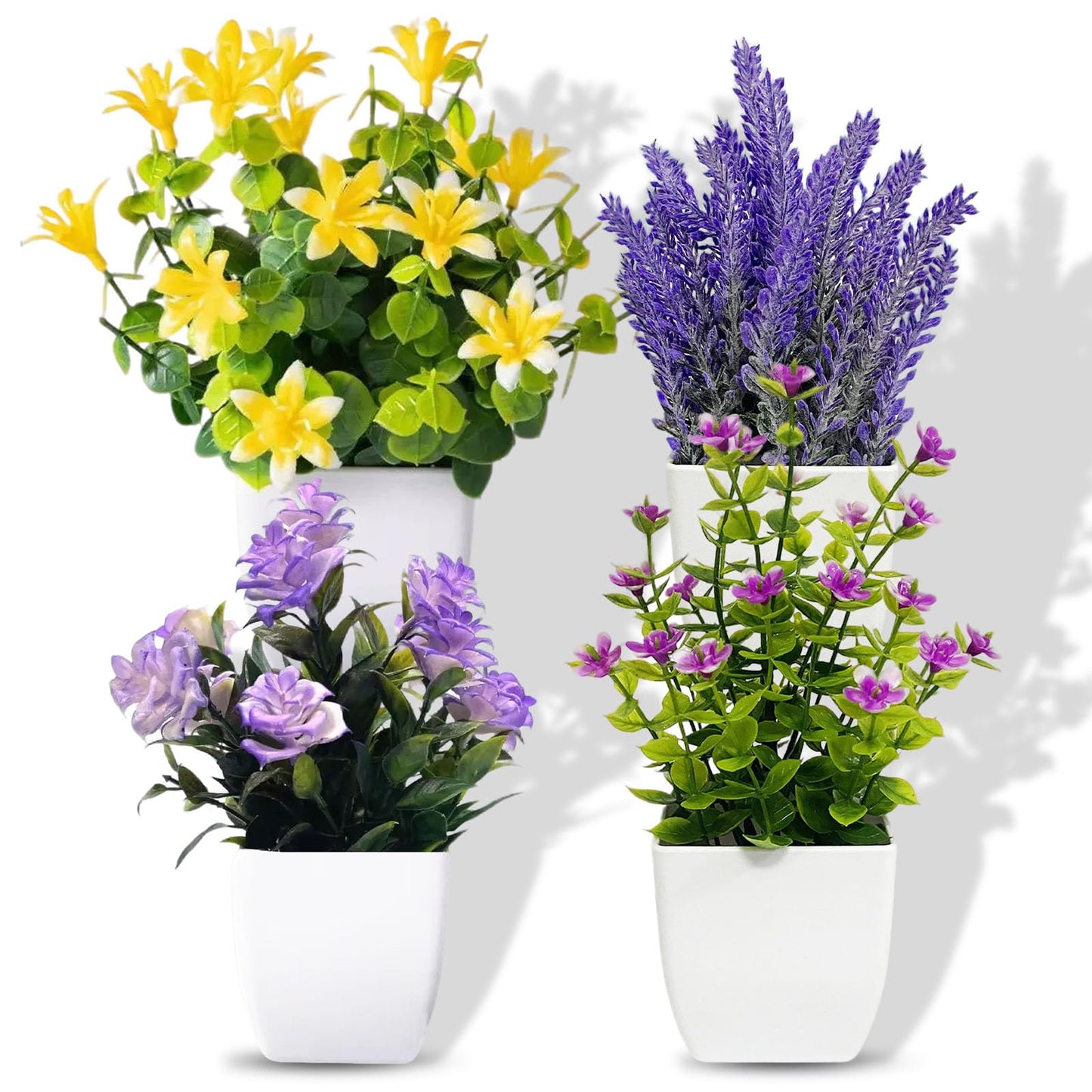 SZC&MFZ Small Fake Plants,4 PCS Artificial Potted Flowers for Home,Bathroom, Room, Bedroom, Living Room, Kitchen and Office Decor.