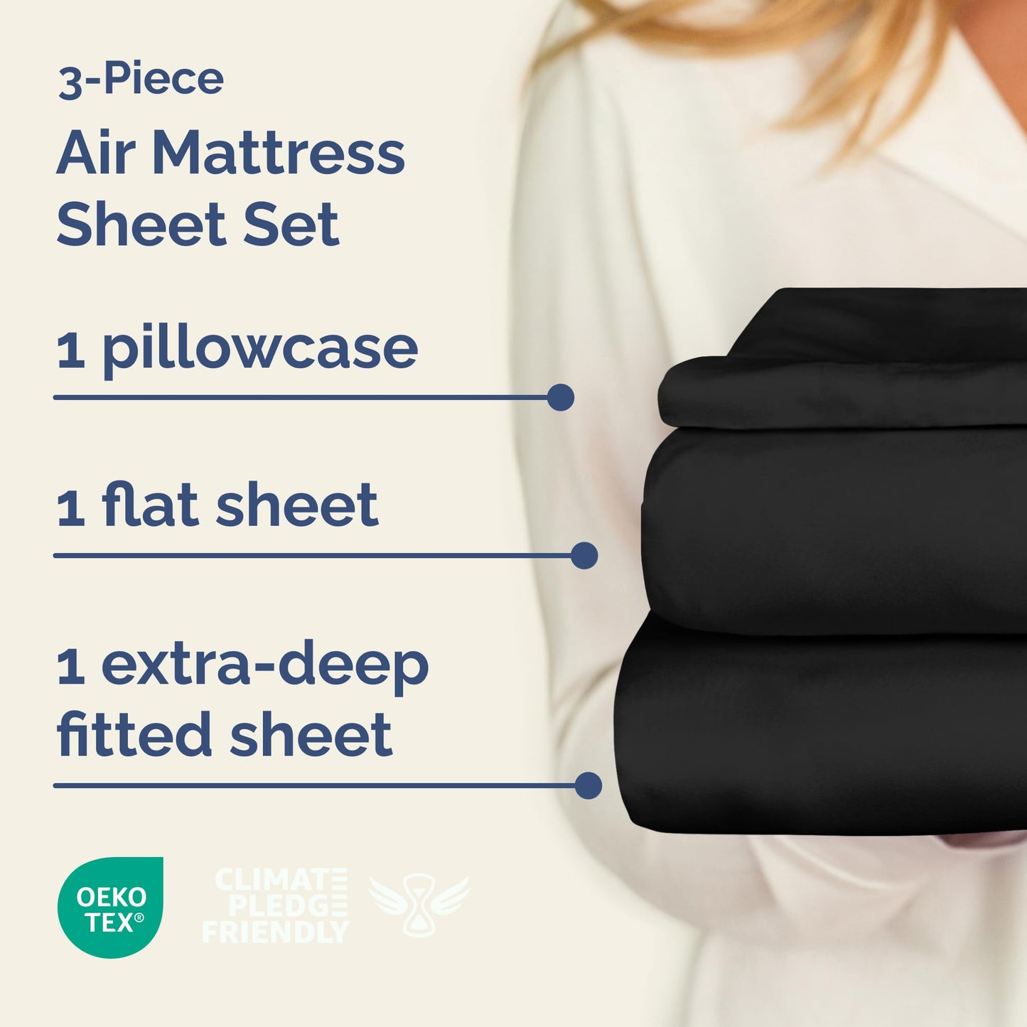 Air Mattress Sheet Set for Full Size - 4 Piece Breathable & Cooling Sheets w/Extra Deep Pockets - Fits Inflatable & Blow Up Air Mattresses Up to 24 Inches Thick - Soft and Wrinkle Free - Dark Grey