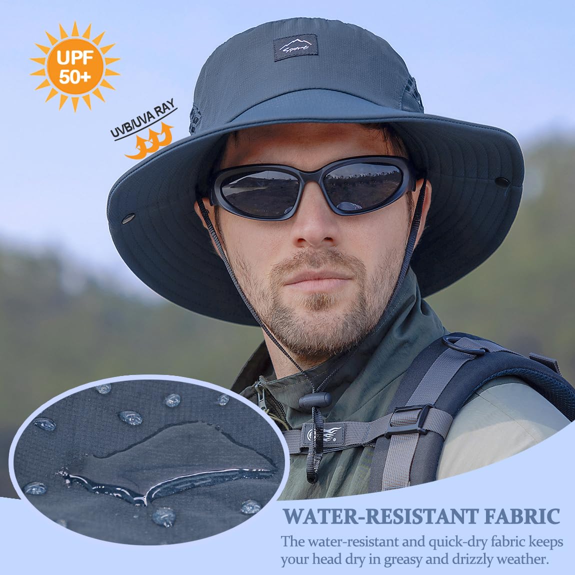 Sireck Fishing Hat, UPF50+ Wide Brim Sun Hat for Men Women, UV Protection Hiking Beach Bucket Hats Summer Safari Hat