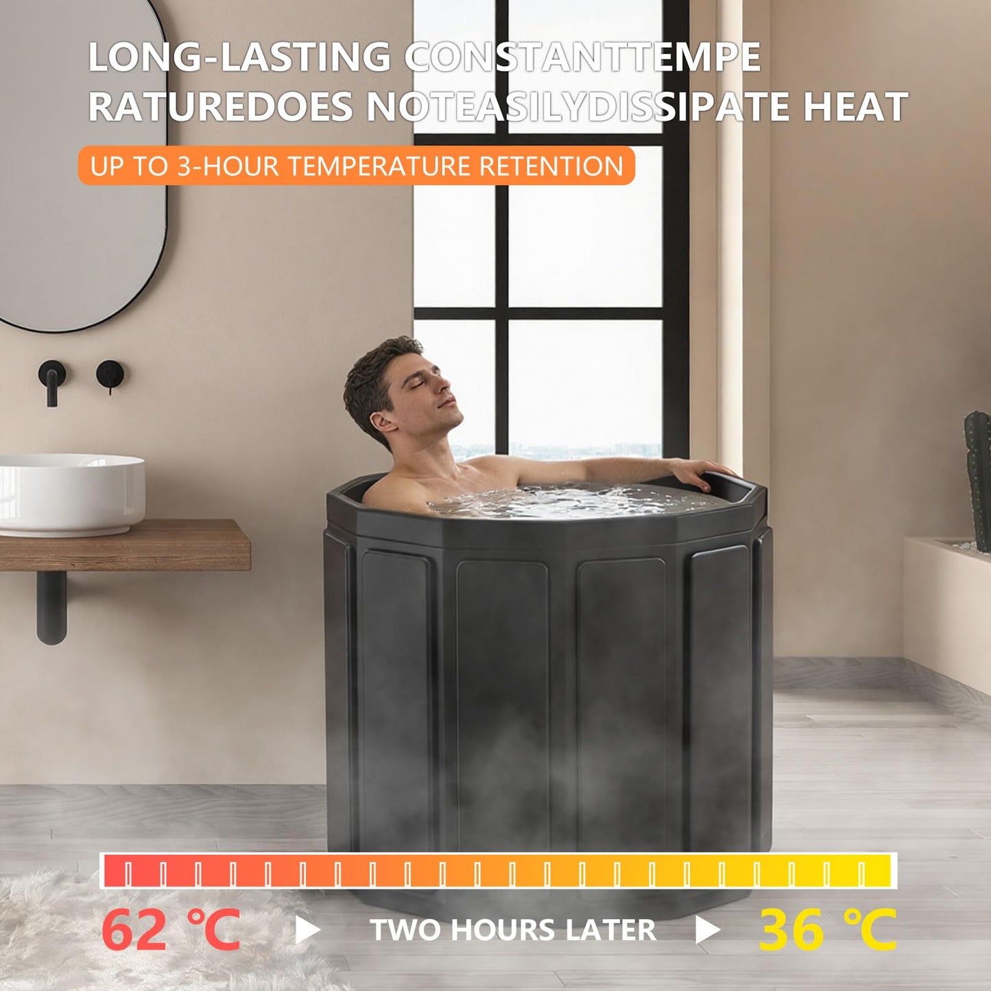 Portable Bathtub for Adult, Foldable Soaking Bathtub for Hot SPA&Ice Bath, Foldable Small Bathtub collapsible bathtub for Bathing, 6-layer Insulated portable tub,Space-Saving (black 41.3X26.6 IN)