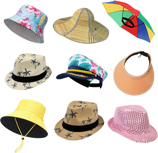 9 Assorted Funny Party Hawaiian Hats, Luau Party Photo Booth Props Hat Summer Dress Up Props Hatss for Adult Teen