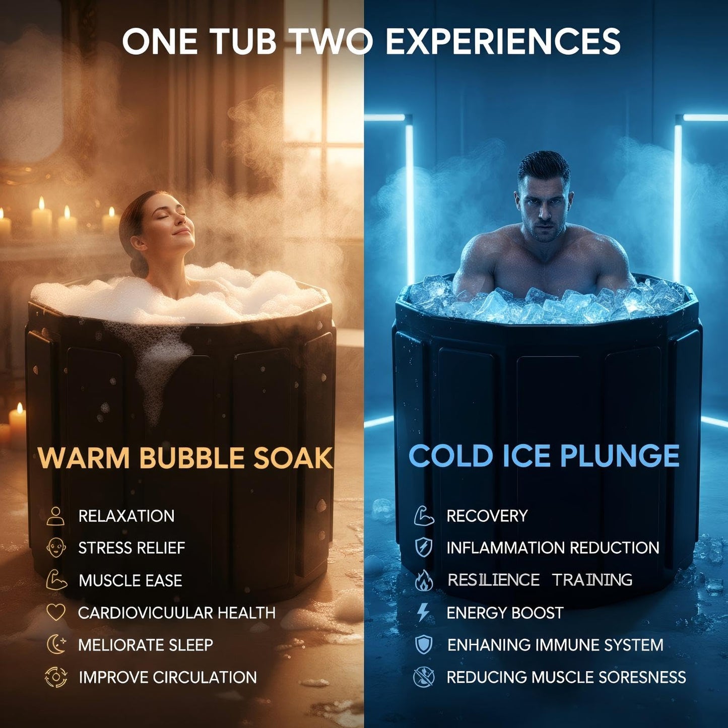 Portable Bathtub for Adult, Foldable Soaking Bathtub for Hot SPA&Ice Bath, Foldable Small Bathtub collapsible bathtub for Bathing, 6-layer Insulated portable tub,Space-Saving (black 41.3X26.6 IN)