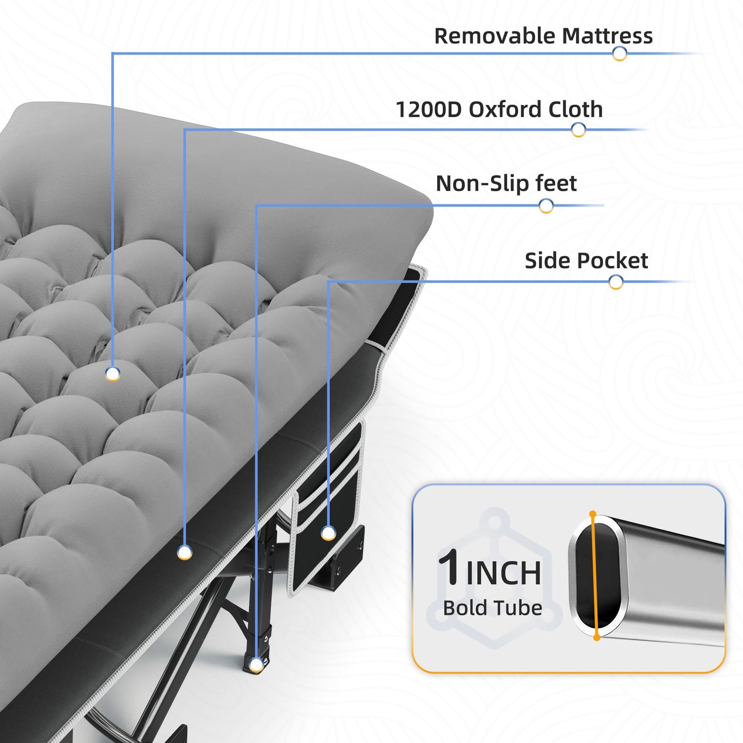 HABUTWAY Camping Cot with Mattress, 32" Extra Wide Camping Cots for Adults, Sleeping Cot for Adults Holds Up to 600LBS, Cots for Sleeping, Camp, Rv, Beach, Patio, Office Naps(Black)