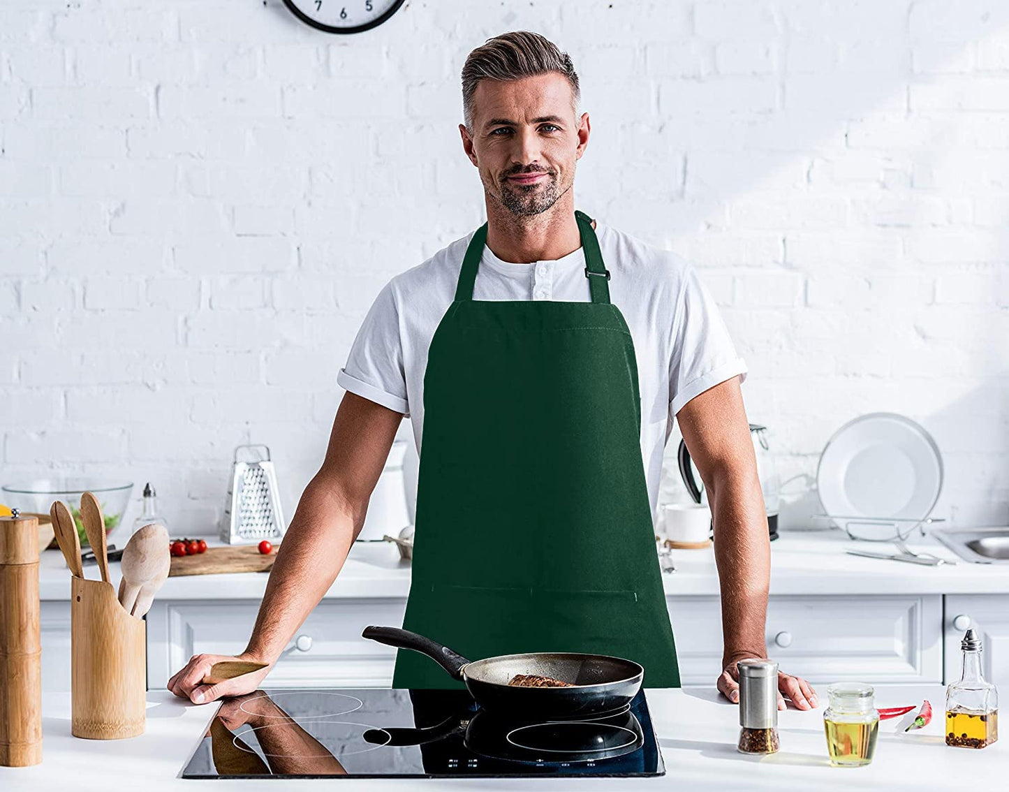 Utopia Kitchen 2 Pack Bib Apron, Adjustable with 2 Pockets, Water and Oil Resistant, Cooking Kitchen Chef Apron for Women Men