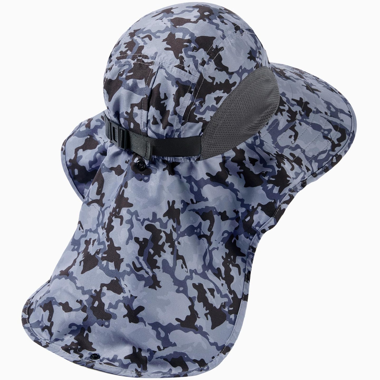 BASSDASH UPF 50+ Unisex Water Resistant Wide Brim Sun Hat with Large Neck Flap Ponytail Fishing Hat for Men Women