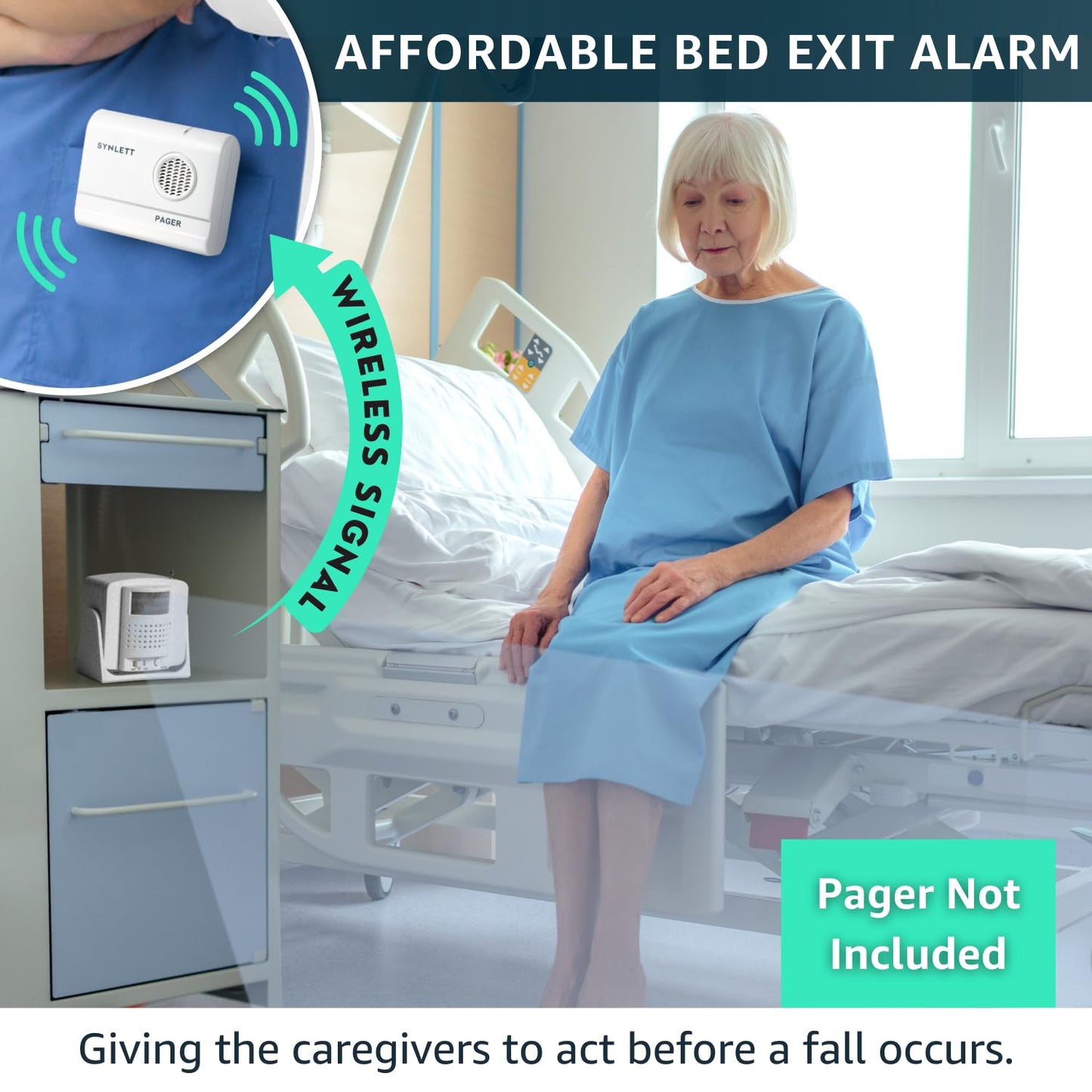 Bed Alarm Wireless Motion Sensor Accessory ONLY Alarm Fall Prevention Elderly Monitoring Seniors Dementia Patients - Motion Detector Must BE PAIRED to M091B/SP30 Pager to Function