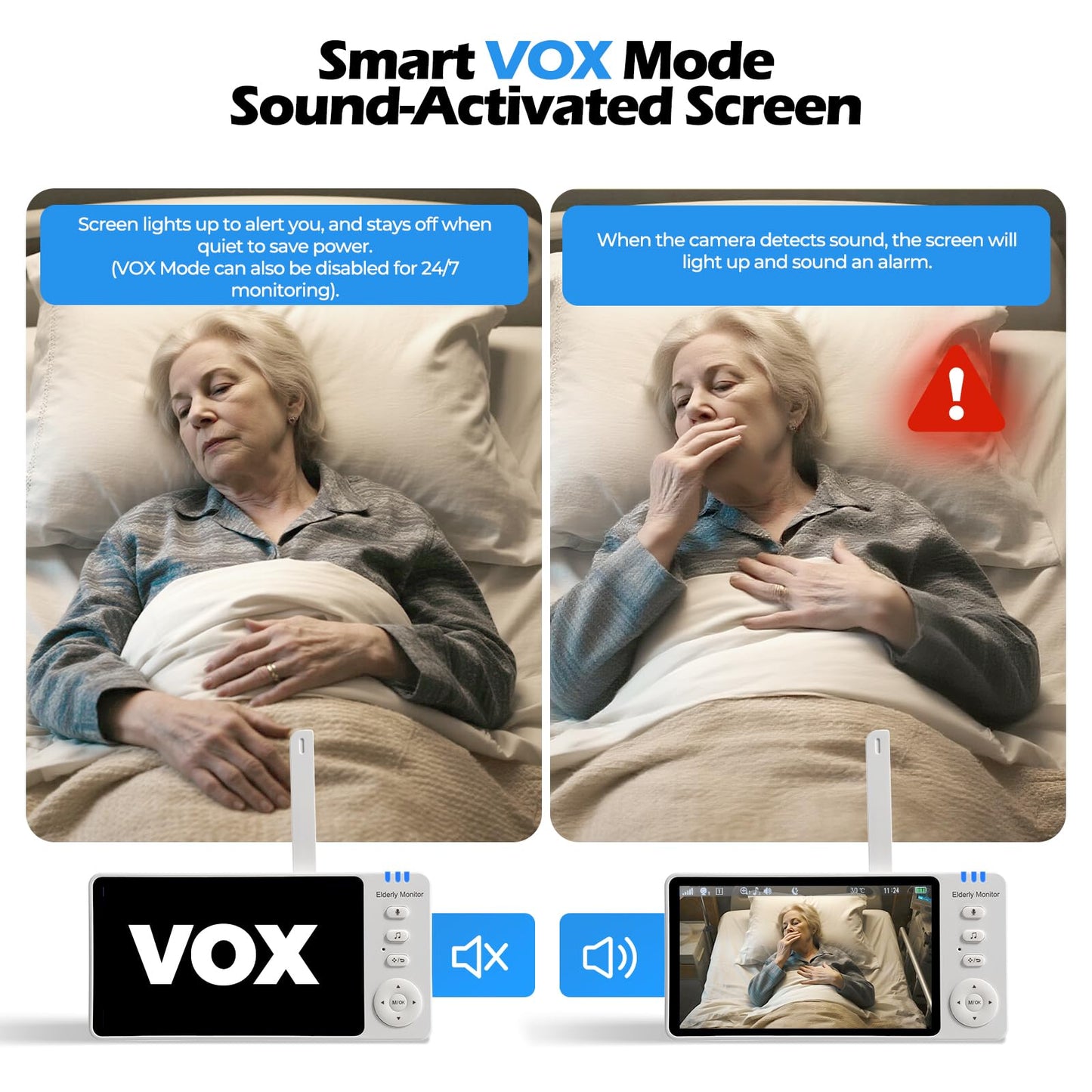 Elderly Monitor with Camera and Audio, Two-Way Talk Baby Monitors for Elderly Care, Call Button, Med Reminder Camera for Elderly Monitoring, for Seniors, Dementia Patients (No WiFi)