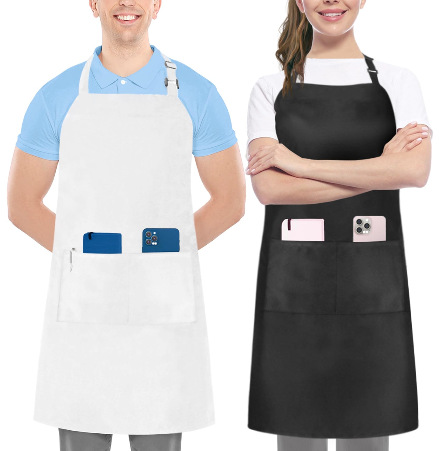 Utopia Kitchen 2 Pack Bib Apron, Adjustable with 2 Pockets, Water and Oil Resistant, Cooking Kitchen Chef Apron for Women Men