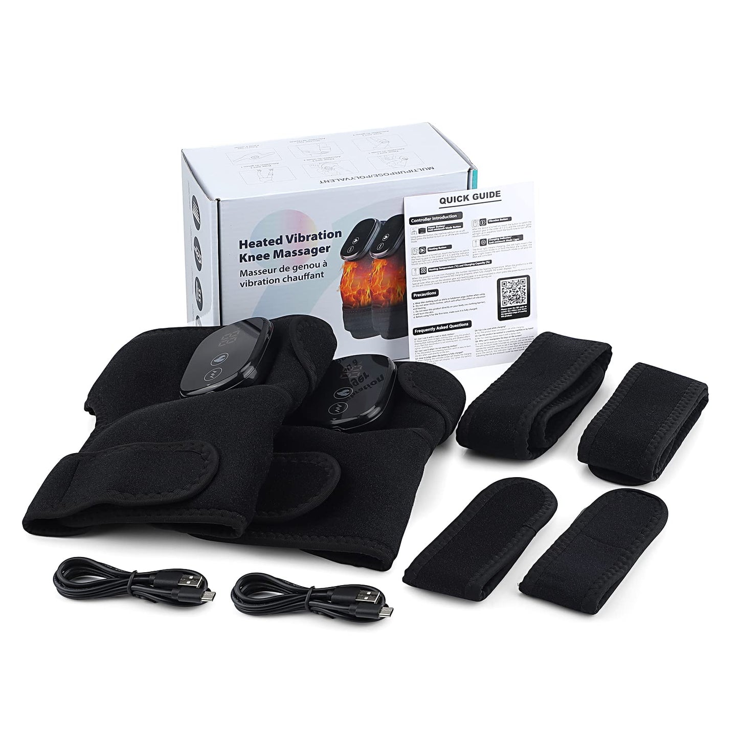 Cordless Heated Knee Massager, FSA Eligible 3-in-1 Wearable Wrap for Knee, Elbow and Shoulder, Rechargeable Heat and Vibration Massager, 6 Heat Levels, 3 Massage Modes