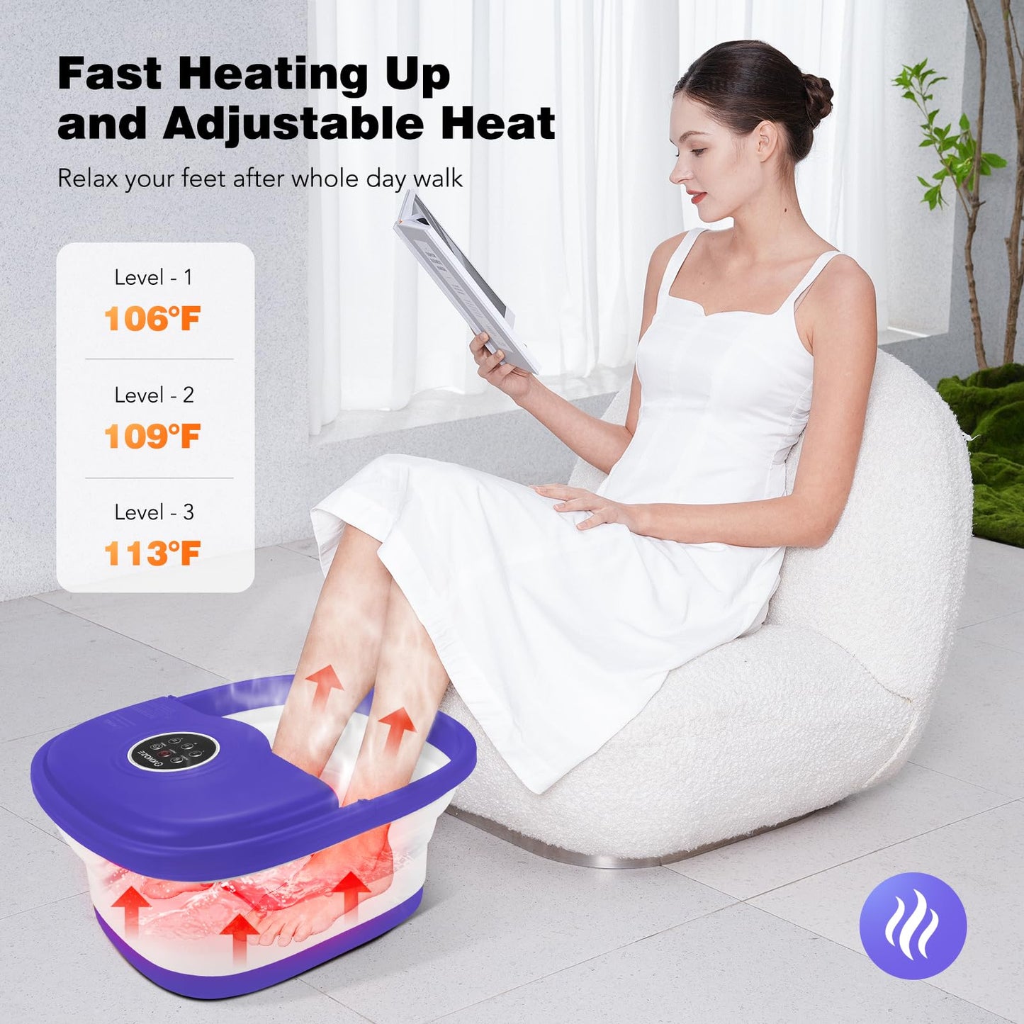 KNQZE Collapsible Foot Spa Bath with Heat & Remote Control, Bubble Massage, Temperature Control, Red Light, Timer, 16 Rollers & Pumice Stone for a Soothing Spa Experience