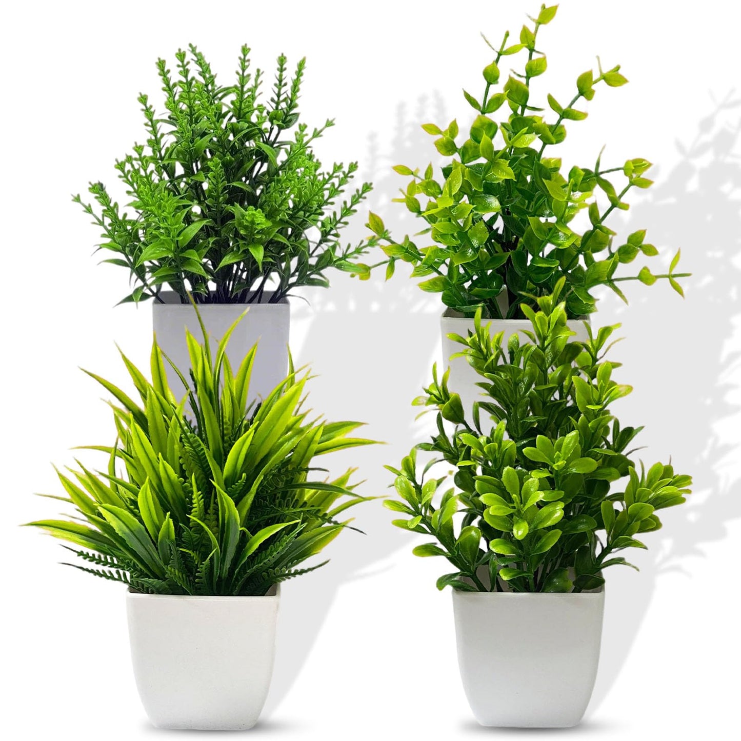 SZC&MFZ Small Fake Plants,4 PCS Artificial Potted Flowers for Home,Bathroom, Room, Bedroom, Living Room, Kitchen and Office Decor.