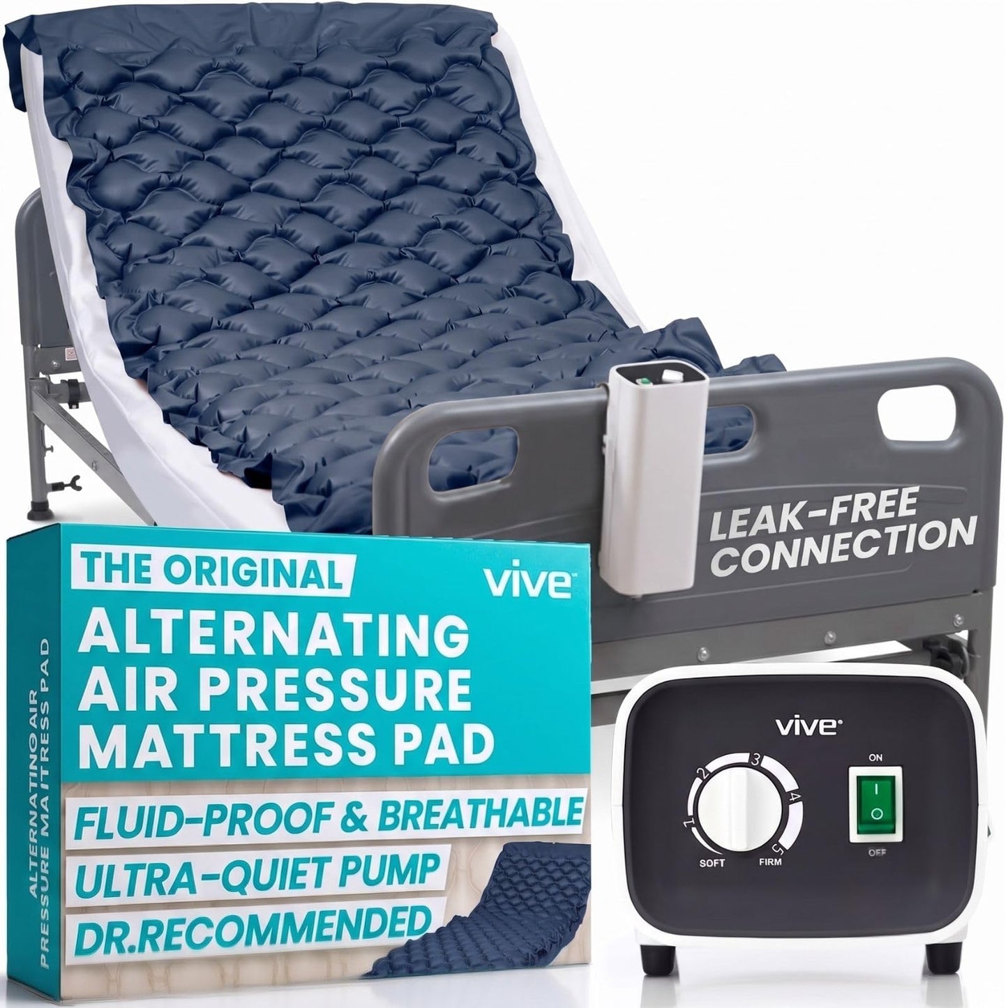 Vive Alternating Air Pressure Mattress Pad - The Original Bed Sore Prevention Solution - Hospital Topper for Bedridden Patients - Includes Waterproof, Breathable Ulcer Cushion & Whisper Quiet Pump