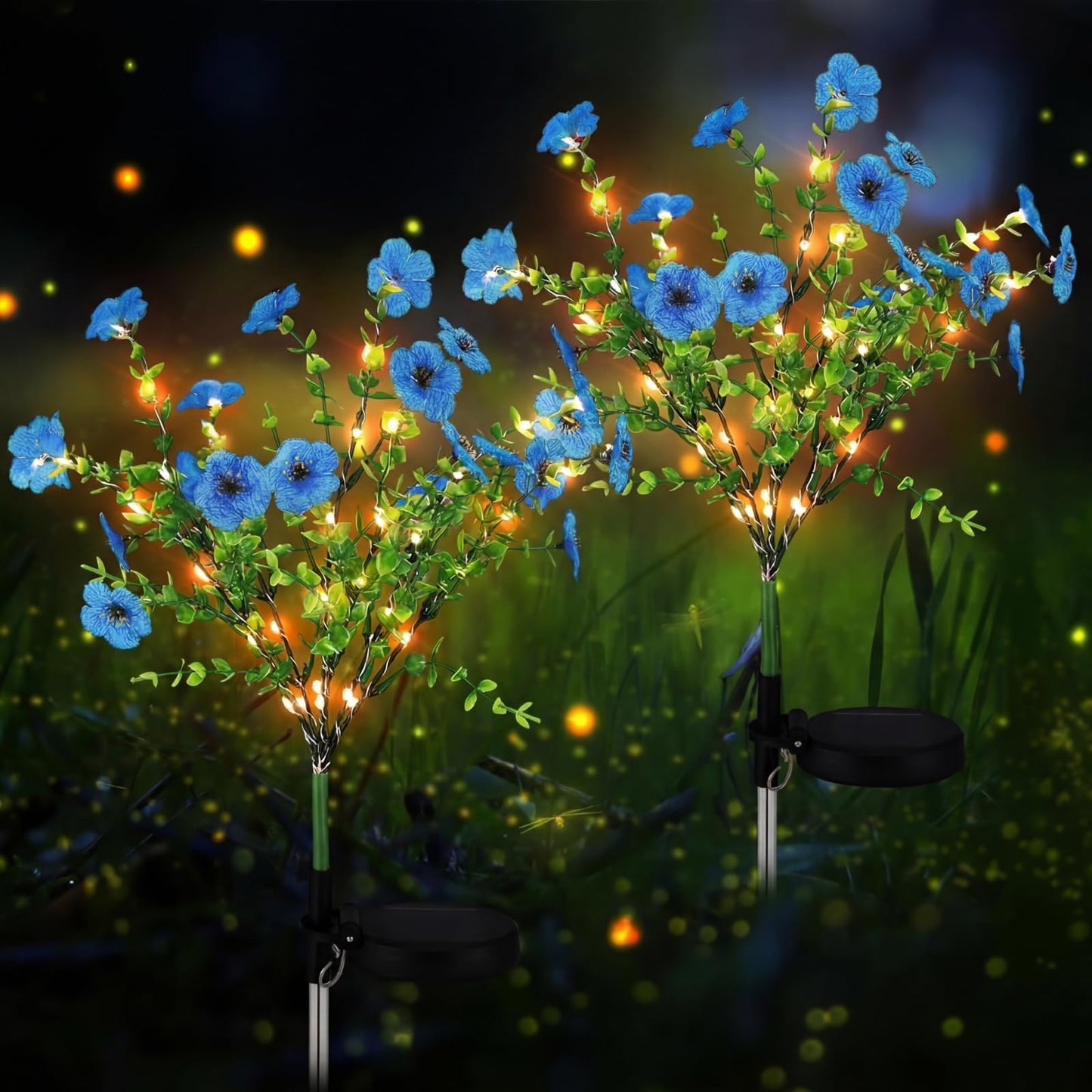 Glooglitter 2 Pack Solar Stake Lights Outdoor Decor Waterproof Mums Artificial Flowers Solar Lights for Outdoor Garden Yard Pathway Decor (Rose Red,Violet)