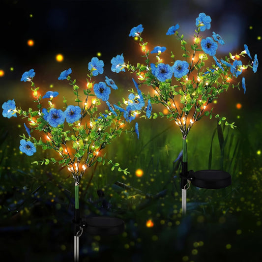 Glooglitter 2 Pack Solar Stake Lights Outdoor Decor Waterproof Mums Artificial Flowers Solar Lights for Outdoor Garden Yard Pathway Decor (Rose Red,Violet)