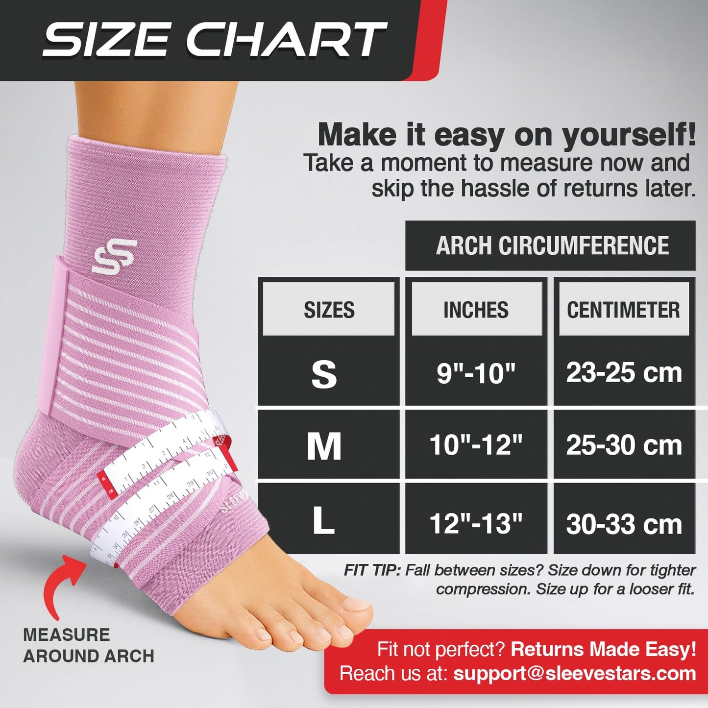 Sleeve Stars Ankle Brace for Women & Men, Ankle Wrap for Sprain, Compression Sleeve for Plantar Fasciitis Relief, Easy Customizable Support: w/ Removable Strap (Single/M:10"-12"/Black)