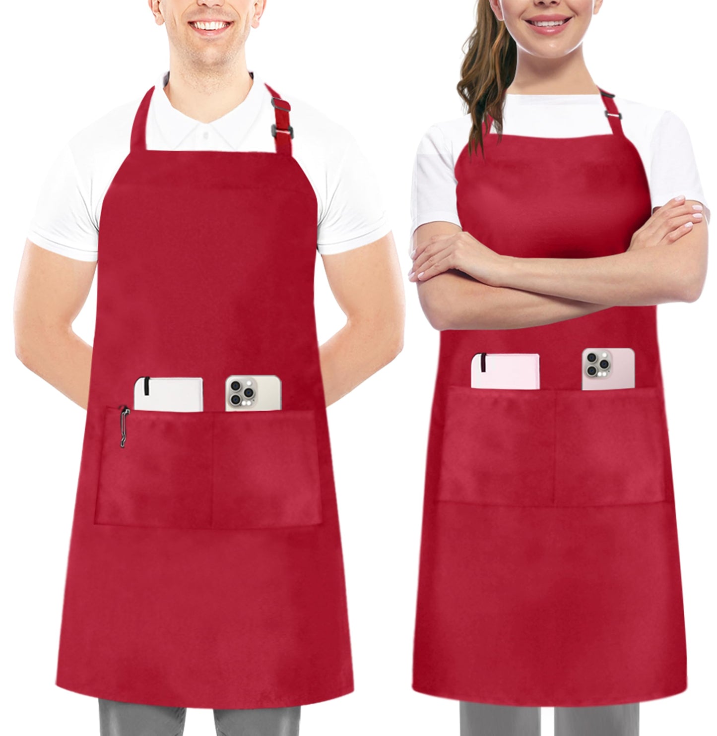 Utopia Kitchen 2 Pack Bib Apron, Adjustable with 2 Pockets, Water and Oil Resistant, Cooking Kitchen Chef Apron for Women Men
