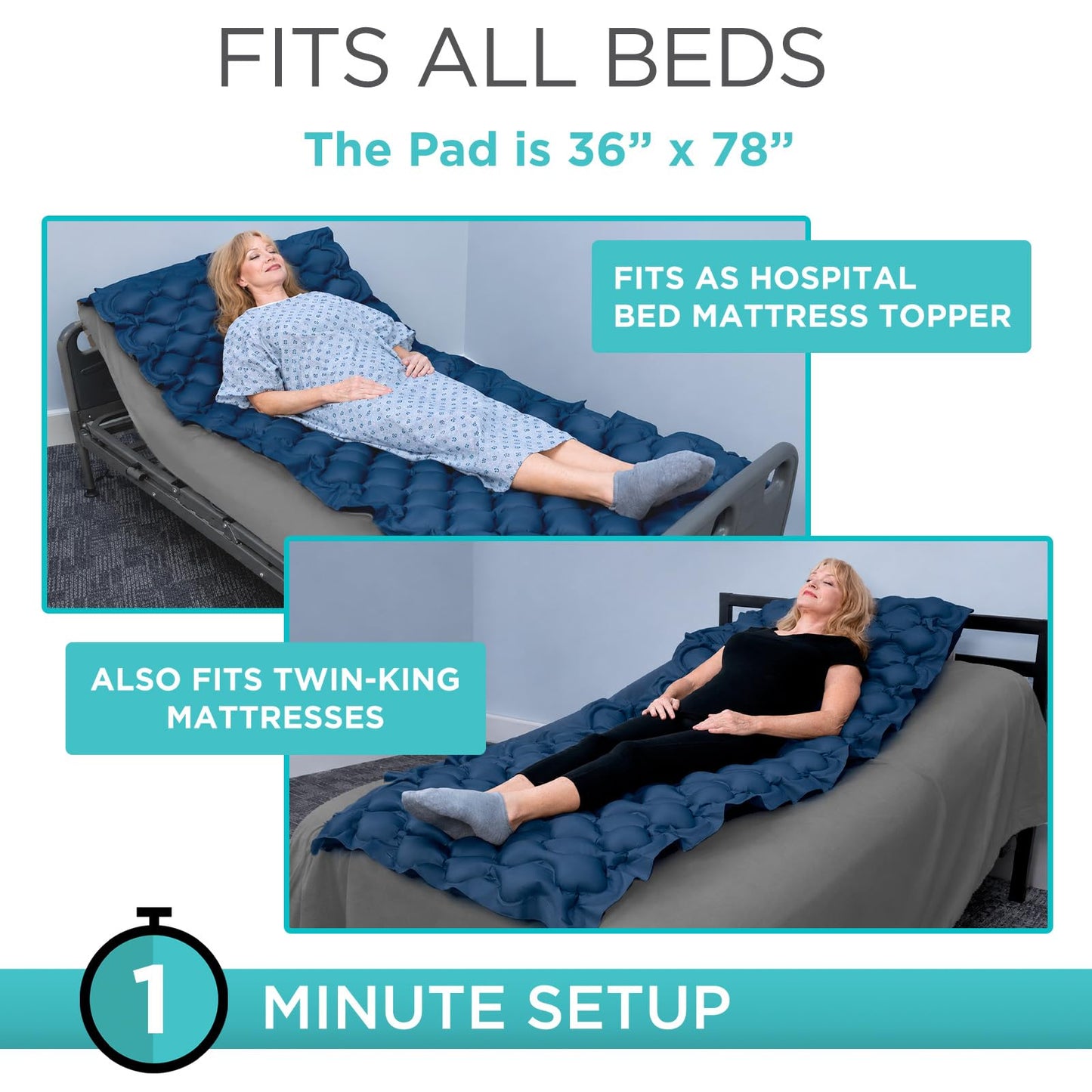 Vive Alternating Air Pressure Mattress Pad - The Original Bed Sore Prevention Solution - Hospital Topper for Bedridden Patients - Includes Waterproof, Breathable Ulcer Cushion & Whisper Quiet Pump