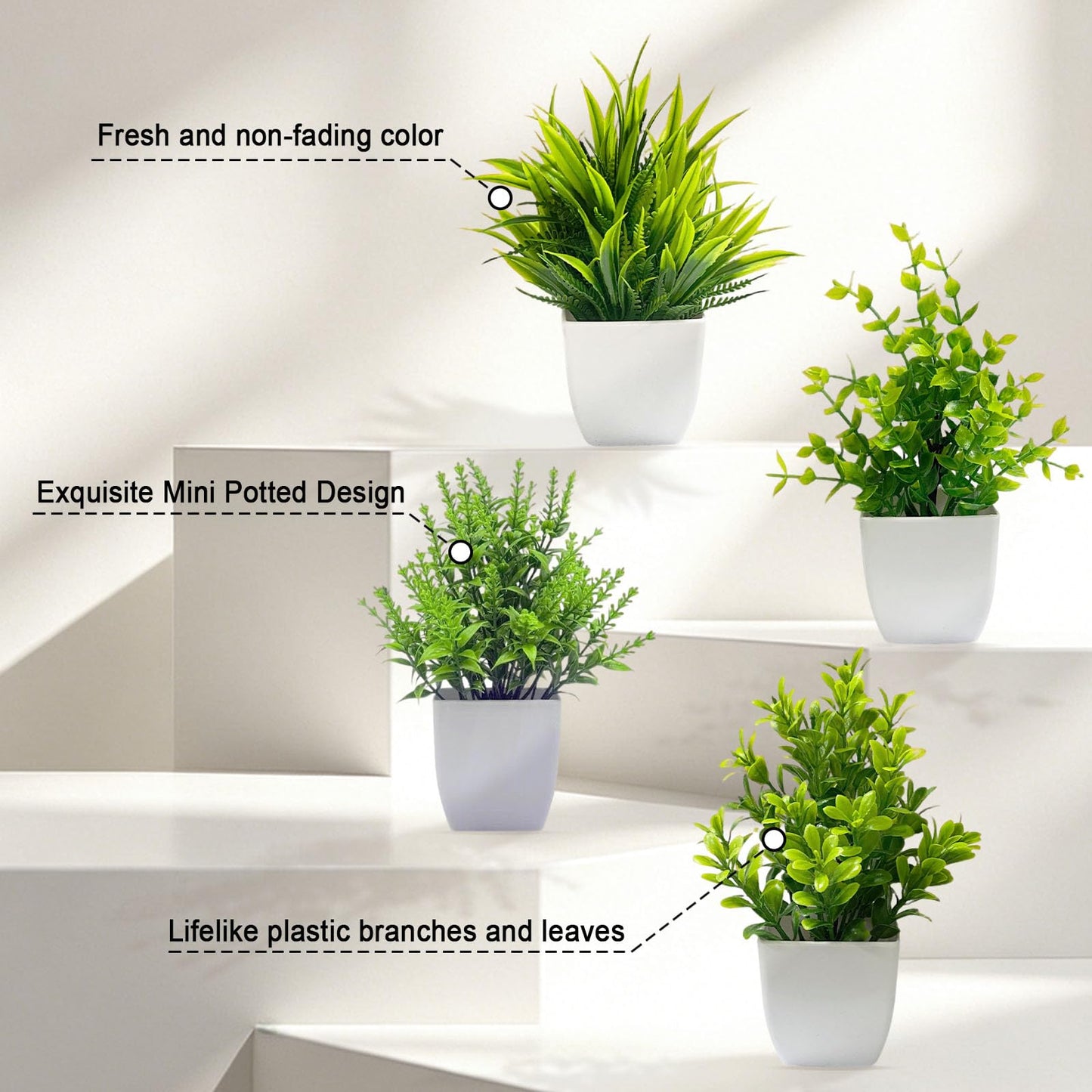 SZC&MFZ Small Fake Plants,4 PCS Artificial Potted Flowers for Home,Bathroom, Room, Bedroom, Living Room, Kitchen and Office Decor.