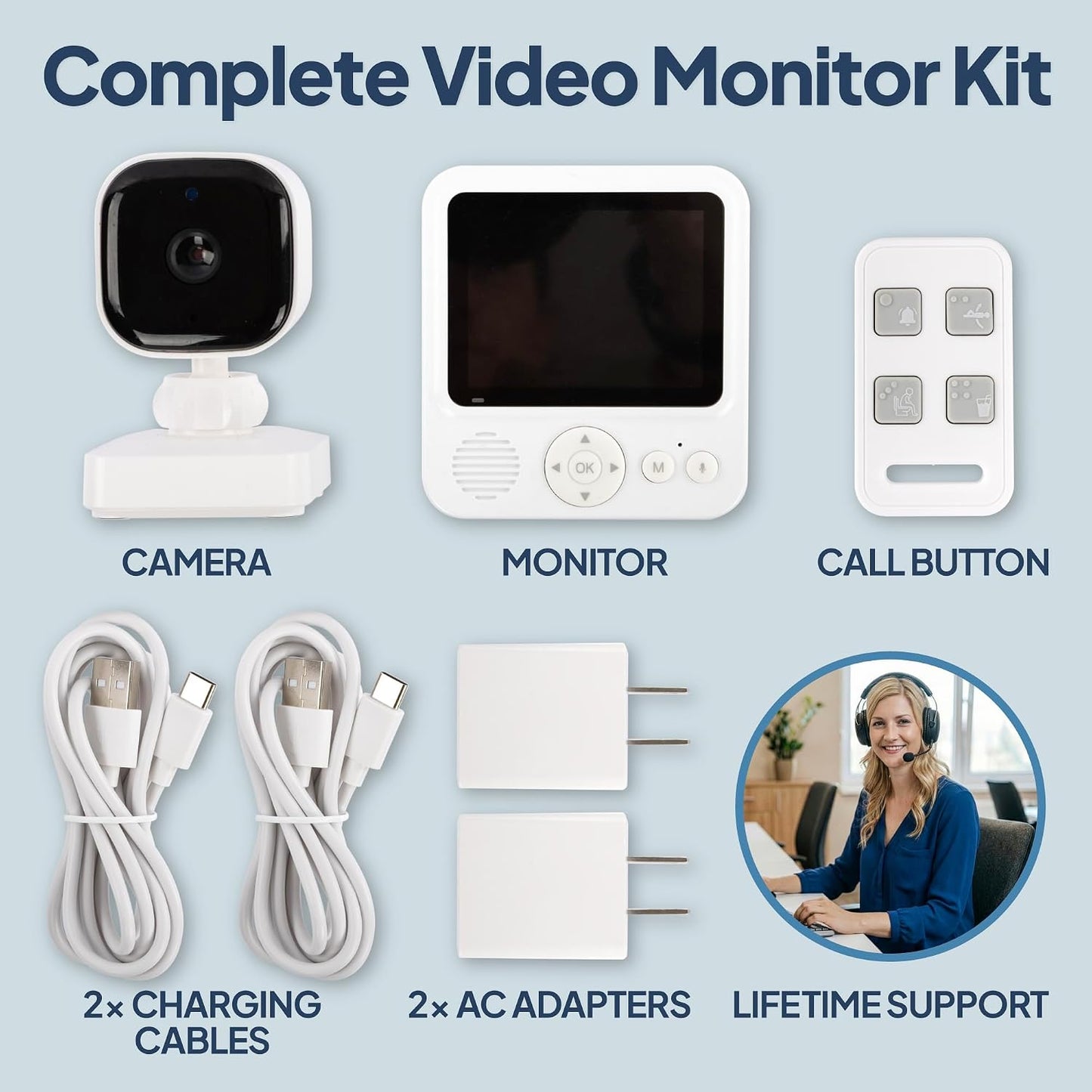 Smart Caregiver Video Monitor for Elderly Care and Caregivers, Portable, Rechargeable, Infrared Night Vision, Secure Connection, No WiFi
