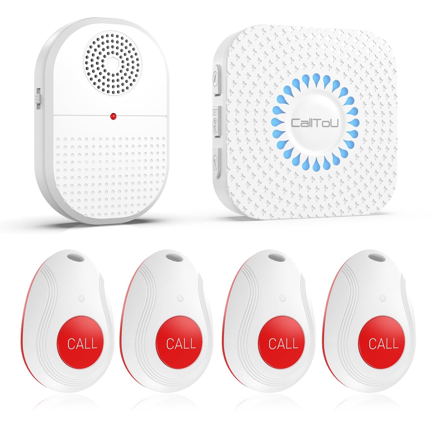 CallToU Wireless Caregiver Pager Waterproof Call Button Vibration Call Bell for Elderly at Home Disabled Patient Elderly Monitoring Nurse Calling 2 SOS Panic Buttons/Transmitters 500FT 2 Receivers