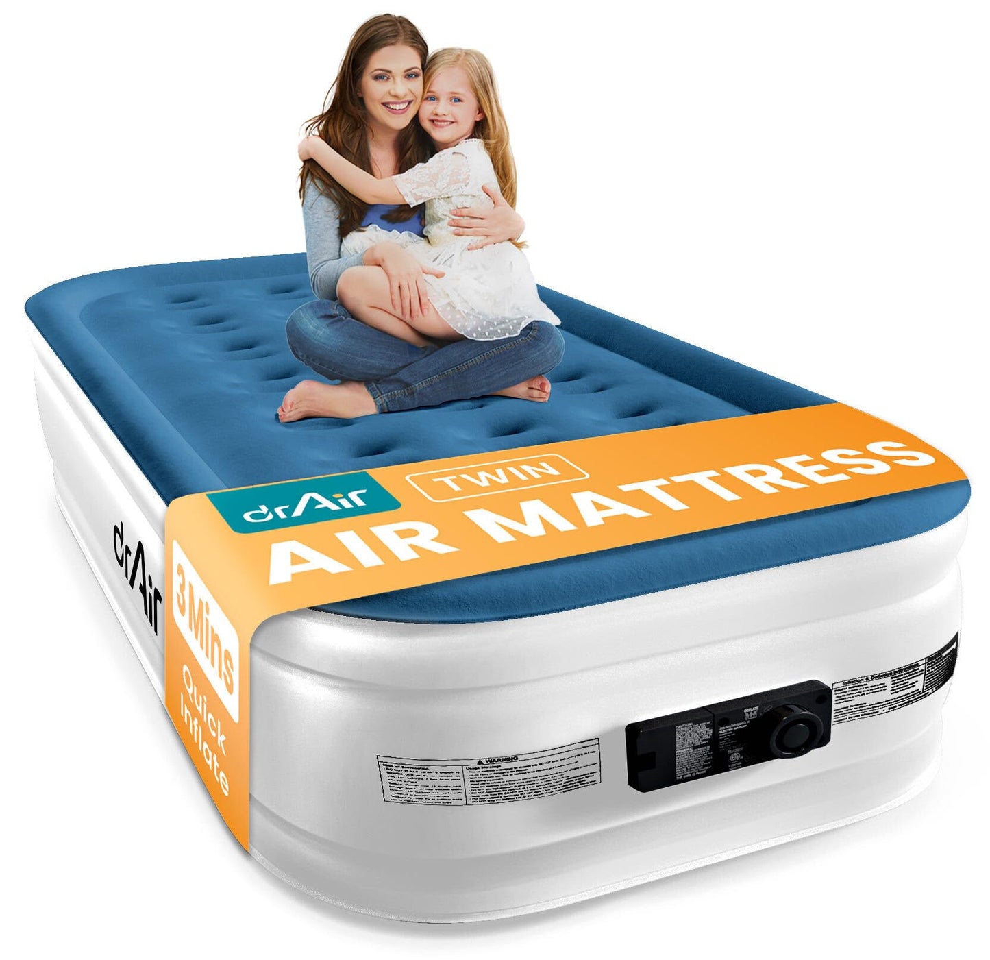 Dr. air Full Air Mattress with Built-in Pump, 18" Raised Blow Up Mattress, 600 lbs Max Honeycomb Air Bed, 48Hr Leak-Proof Test, 3min Inflatable Mattress for Home, Guests, Camping, Colchones inflables