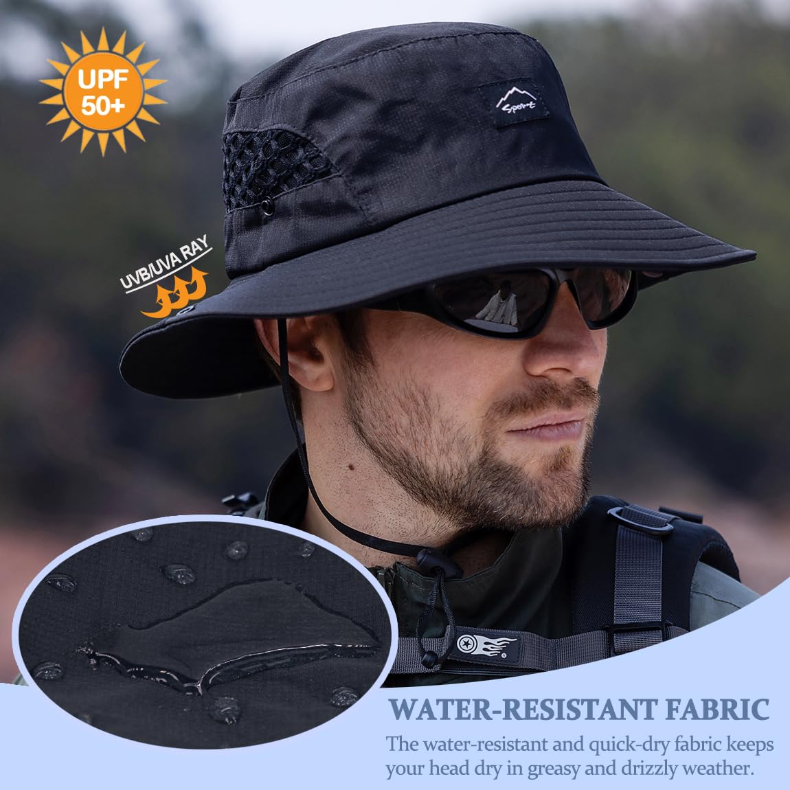 Sireck Fishing Hat, UPF50+ Wide Brim Sun Hat for Men Women, UV Protection Hiking Beach Bucket Hats Summer Safari Hat