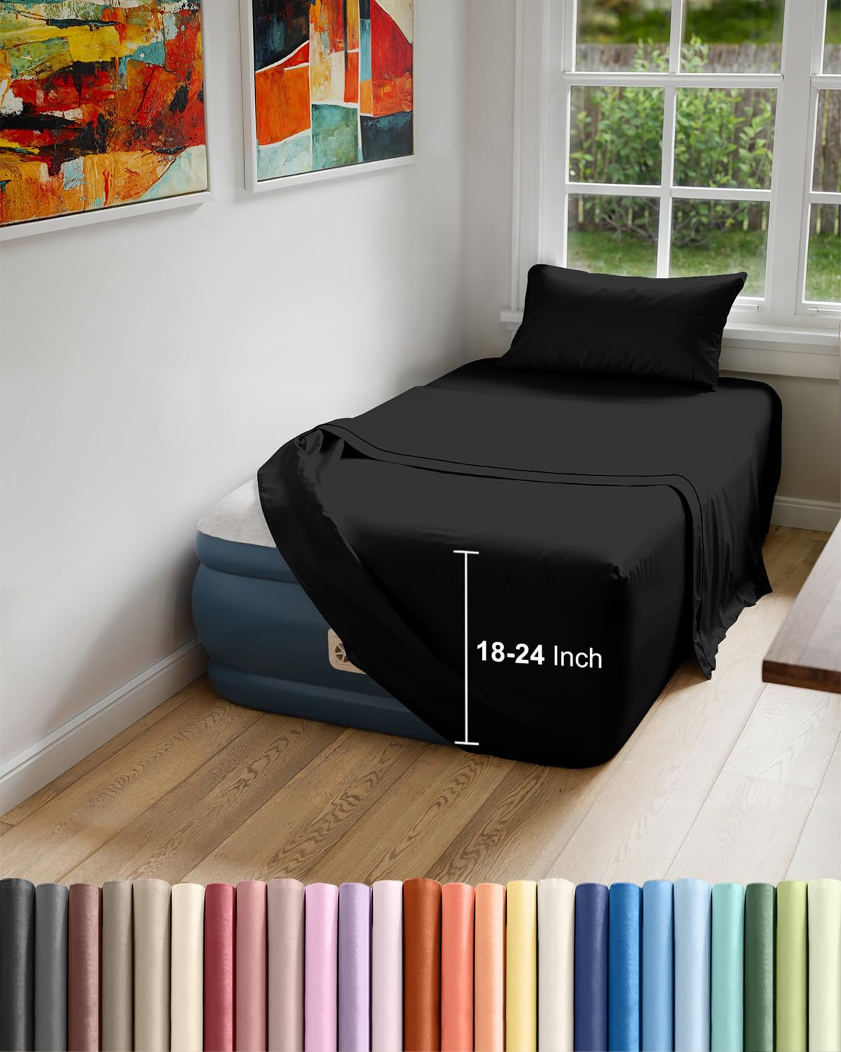 Air Mattress Sheet Set for Full Size - 4 Piece Breathable & Cooling Sheets w/Extra Deep Pockets - Fits Inflatable & Blow Up Air Mattresses Up to 24 Inches Thick - Soft and Wrinkle Free - Dark Grey