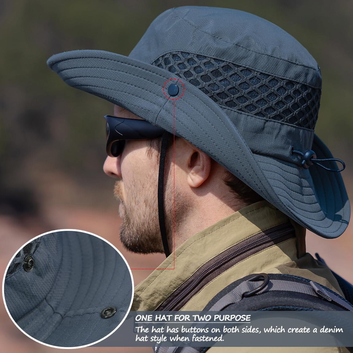 Sireck Fishing Hat, UPF50+ Wide Brim Sun Hat for Men Women, UV Protection Hiking Beach Bucket Hats Summer Safari Hat