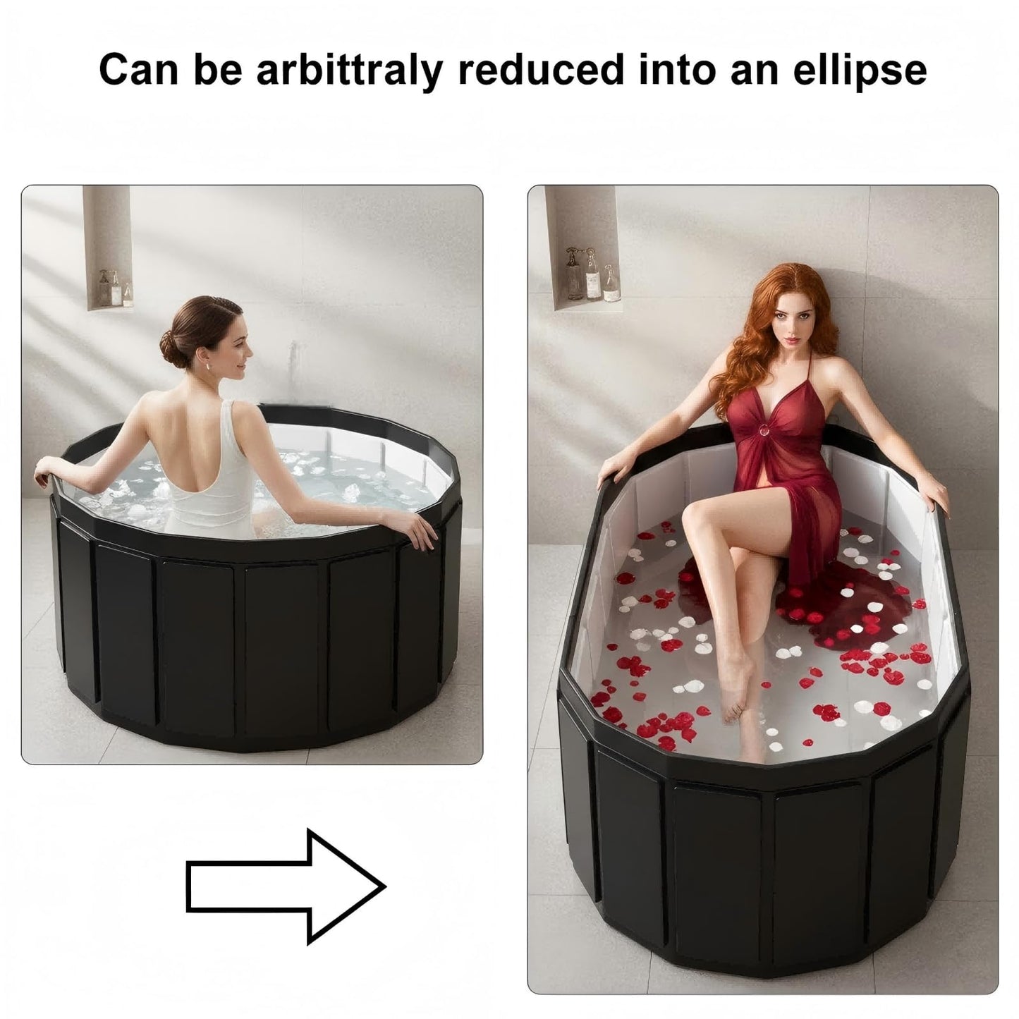 Portable Bathtub for Adult, Foldable Soaking Bathtub for Hot SPA&Ice Bath, Foldable Small Bathtub collapsible bathtub for Bathing, 6-layer Insulated portable tub,Space-Saving (black 41.3X26.6 IN)