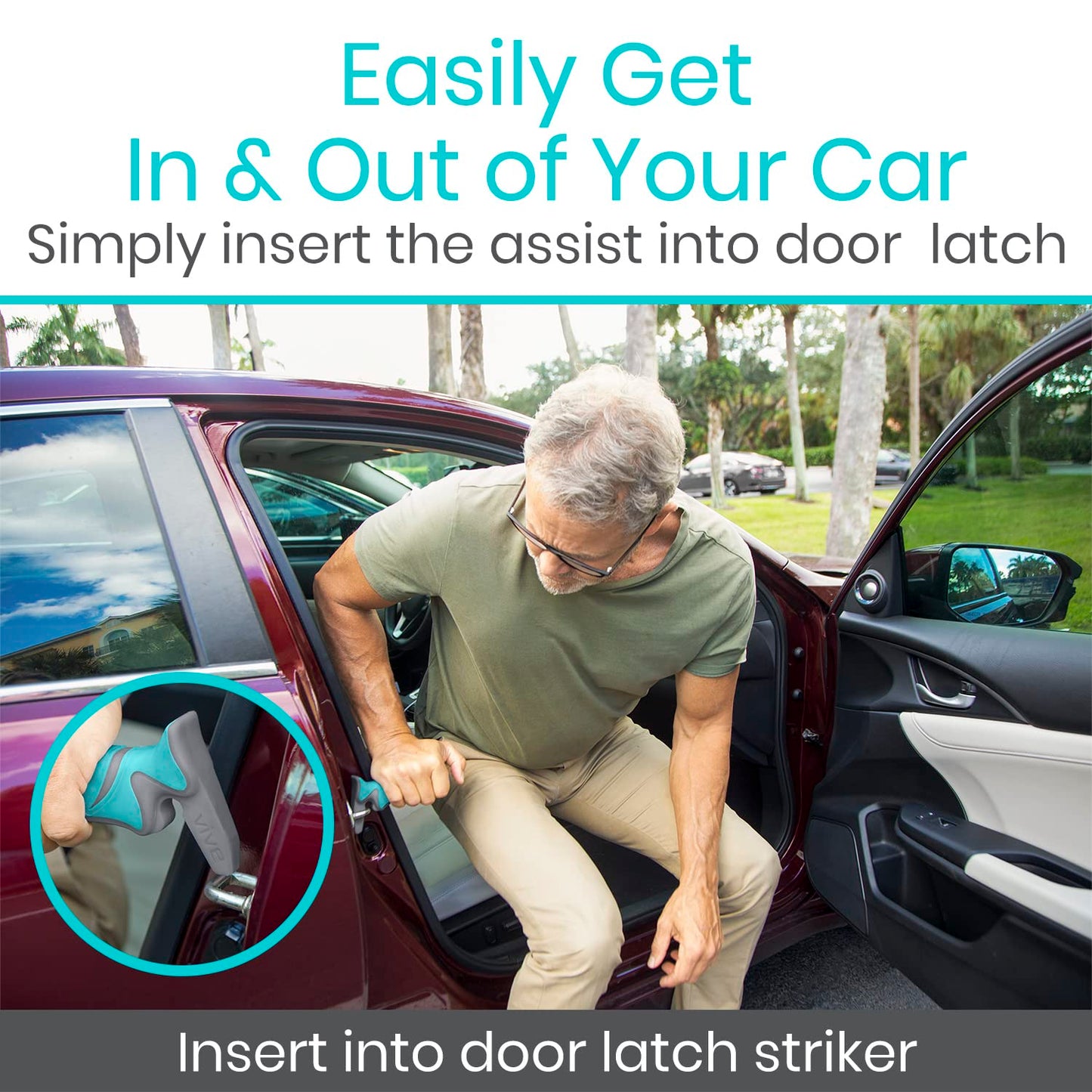 Vive Car Handle Assist for Elderly - Scratch Proof Latch - Auto Grab Bar Cane Support Aid - Standing Mobility Safety Tip to Help Get Out - Portable Assistive Device for Seniors, Handicapped