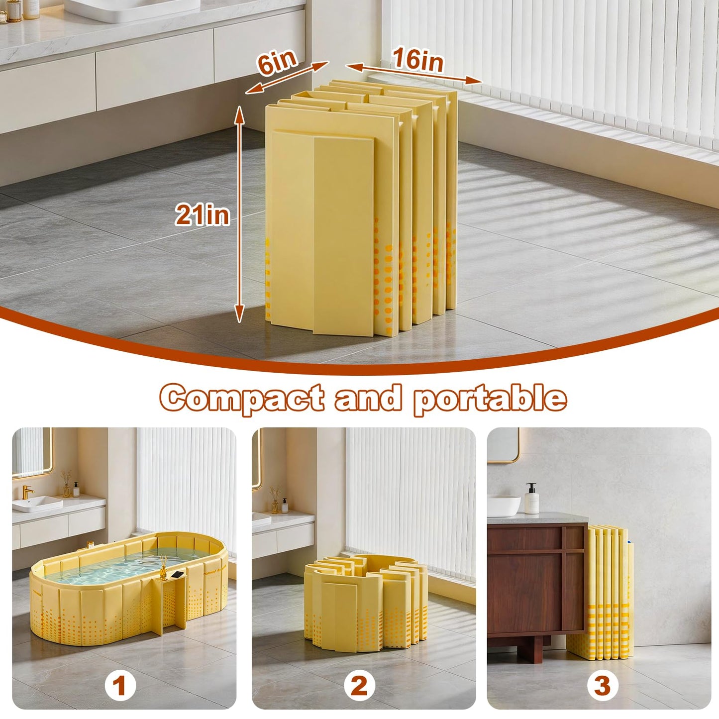 Portable Bathtub for Adult 59" Large Collapsible Cold Plunge Bathtub Foldable No Installation Ice Bath Tub for Shower Stall, Bathroom Hot SPA Soaking Standing Tub