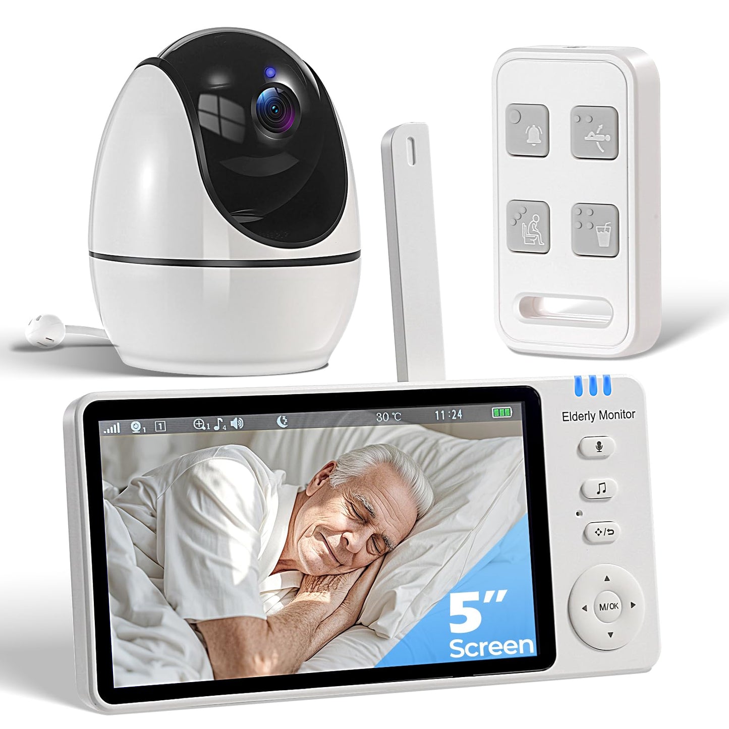 Elderly Monitor with Camera and Audio, Two-Way Talk Baby Monitors for Elderly Care, Call Button, Med Reminder Camera for Elderly Monitoring, for Seniors, Dementia Patients (No WiFi)