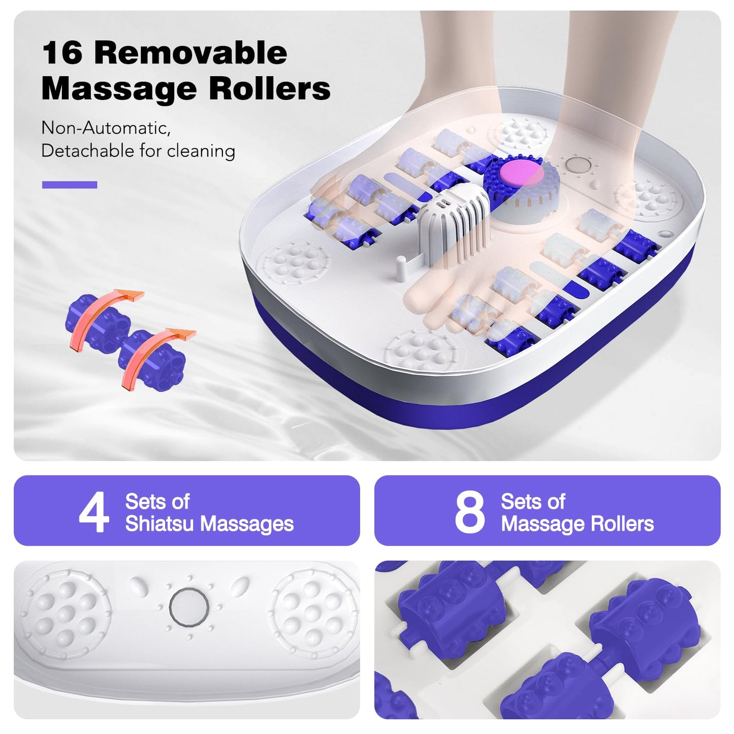 KNQZE Collapsible Foot Spa Bath with Heat & Remote Control, Bubble Massage, Temperature Control, Red Light, Timer, 16 Rollers & Pumice Stone for a Soothing Spa Experience