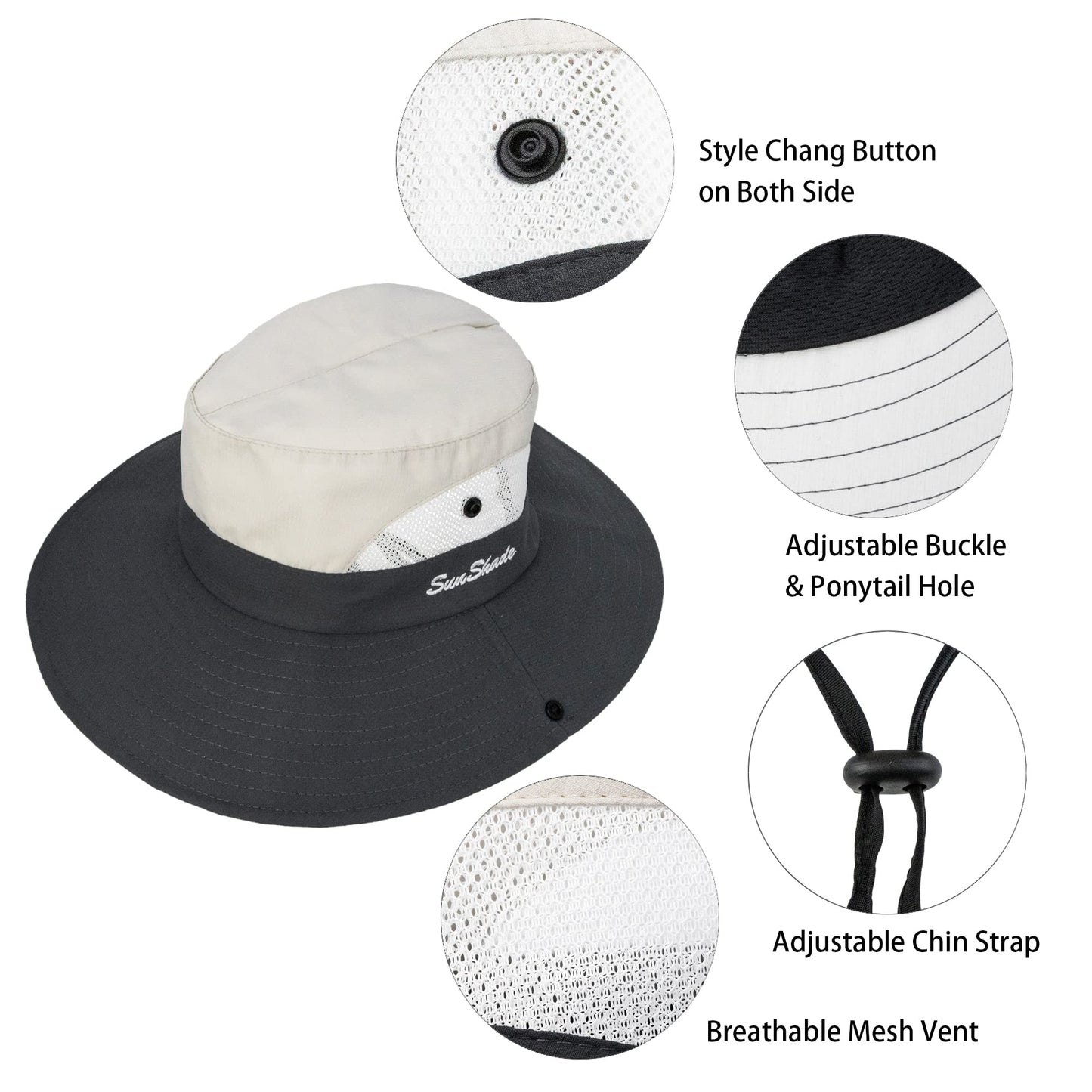 Women's Summer Sun-Hat Ponytail - Outdoor UV-Protection Mesh Wide Brim Foldable Hat with Ponytail Hole
