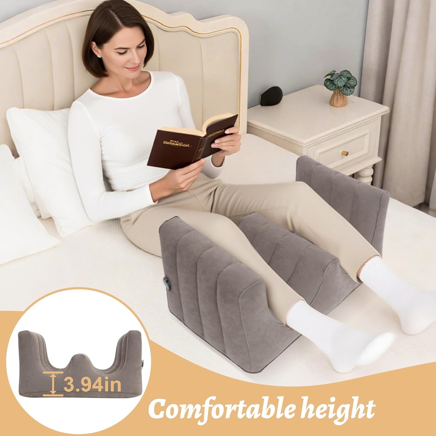 Inflatable Reading Pillow, Laptop Lap Desk with Inflatable Bag, Adjustable Gaming Pillows for Bed, Couch, Floor, Portable Leg Elevation Pillow for Comfortable Reading, Working, Crocheting