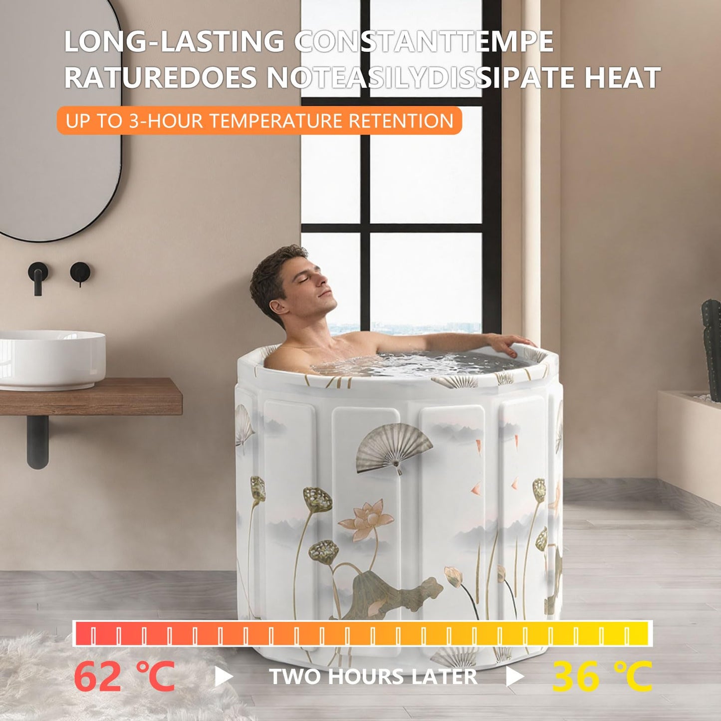 Portable Bathtub for Adult, Foldable Soaking Bathtub for Hot SPA&Ice Bath, Foldable Small Bathtub collapsible bathtub for Bathing, 6-layer Insulated portable tub,Space-Saving (black 41.3X26.6 IN)