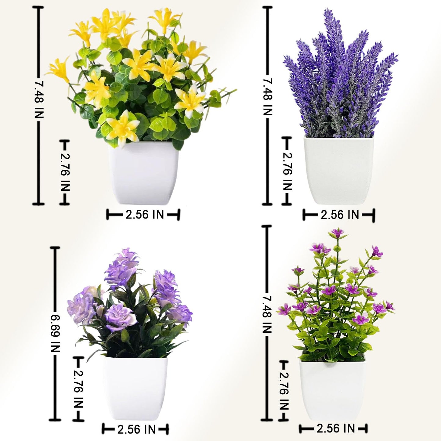 SZC&MFZ Small Fake Plants,4 PCS Artificial Potted Flowers for Home,Bathroom, Room, Bedroom, Living Room, Kitchen and Office Decor.