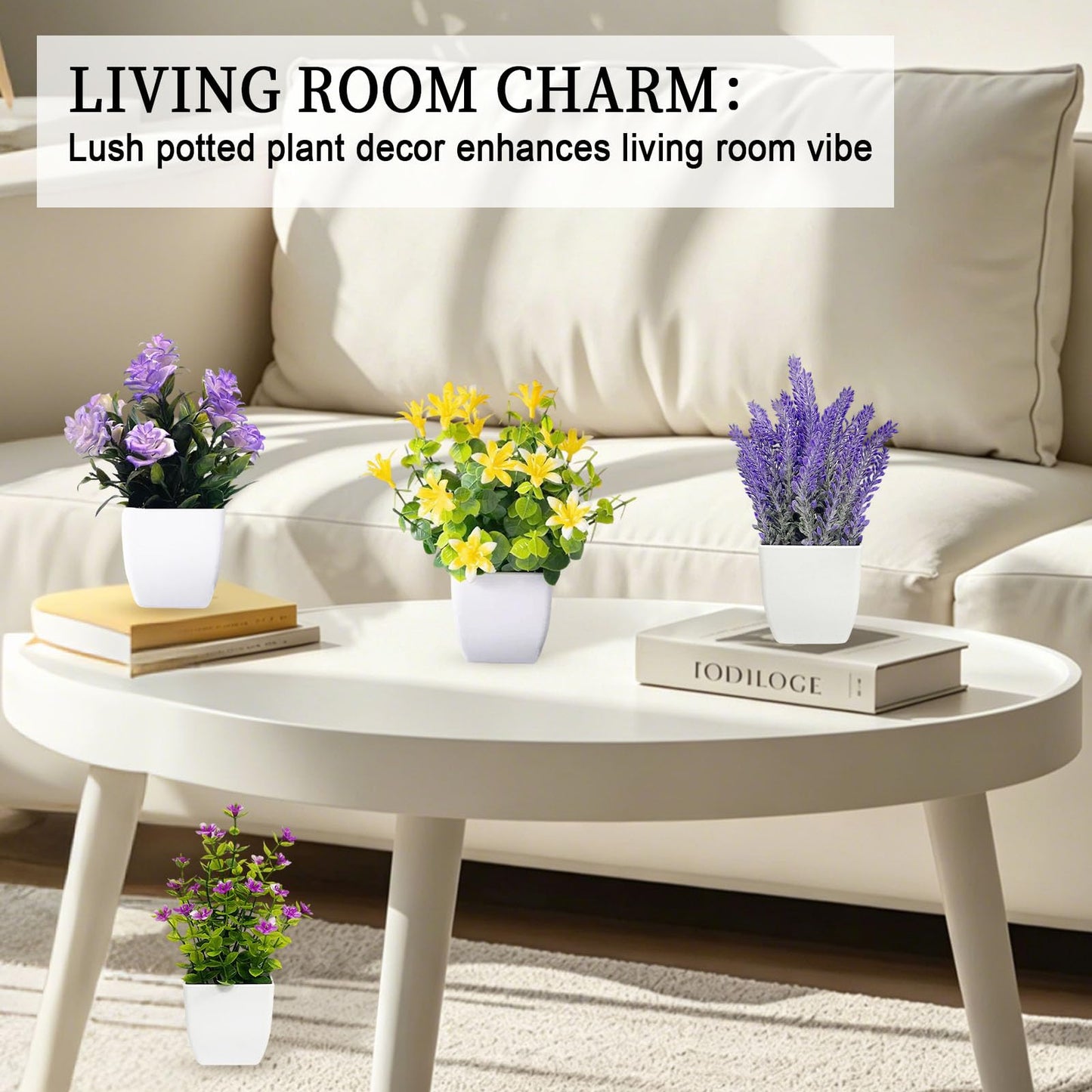 SZC&MFZ Small Fake Plants,4 PCS Artificial Potted Flowers for Home,Bathroom, Room, Bedroom, Living Room, Kitchen and Office Decor.