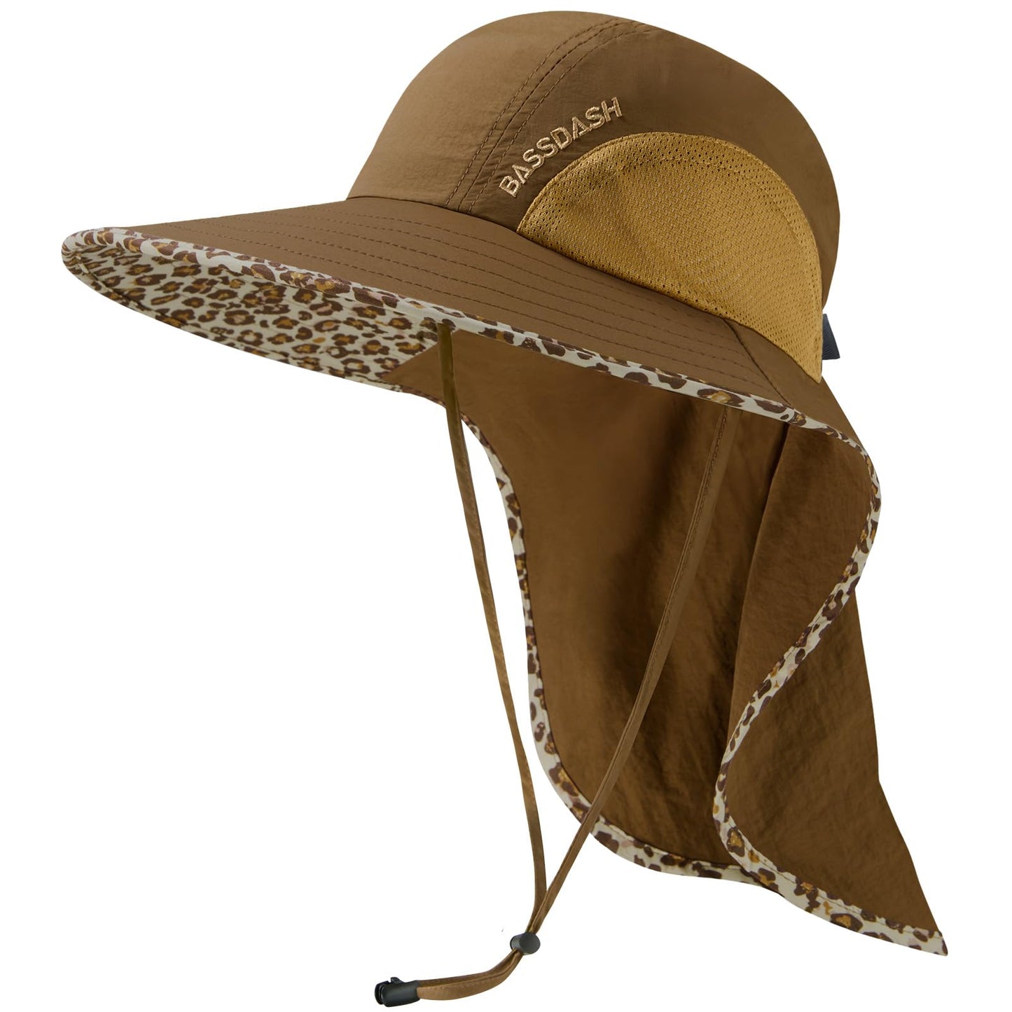 BASSDASH UPF 50+ Unisex Water Resistant Wide Brim Sun Hat with Large Neck Flap Ponytail Fishing Hat for Men Women