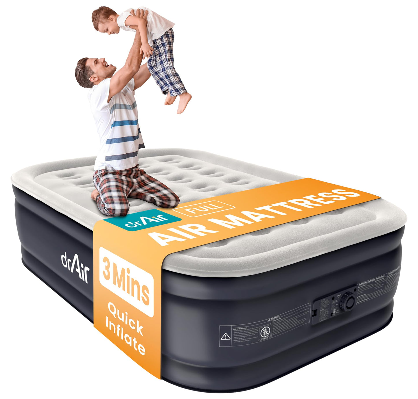Dr. air Full Air Mattress with Built-in Pump, 18" Raised Blow Up Mattress, 600 lbs Max Honeycomb Air Bed, 48Hr Leak-Proof Test, 3min Inflatable Mattress for Home, Guests, Camping, Colchones inflables